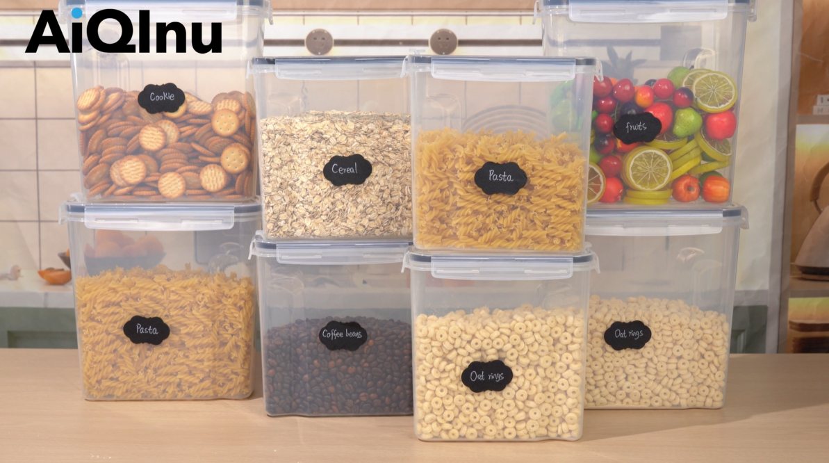 Seseno Set 4 Contenitori Etici Per Cereali Da 4L | Plastica Senza BPA, Coperchi Ermetici, Impilabili, Per Farina E Zucchero - 2