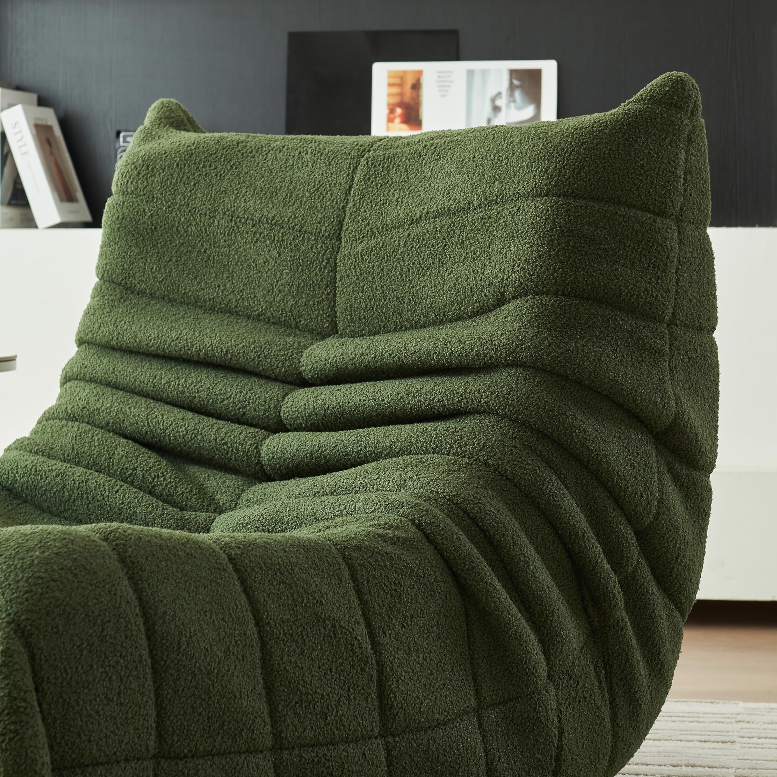 Pouf de sol, canapé Togo au design ergonomique, canapé relax avec revêtement en fausse fourrure et mémoire super moelleuse, pour chambre à coucher, salon (vert)