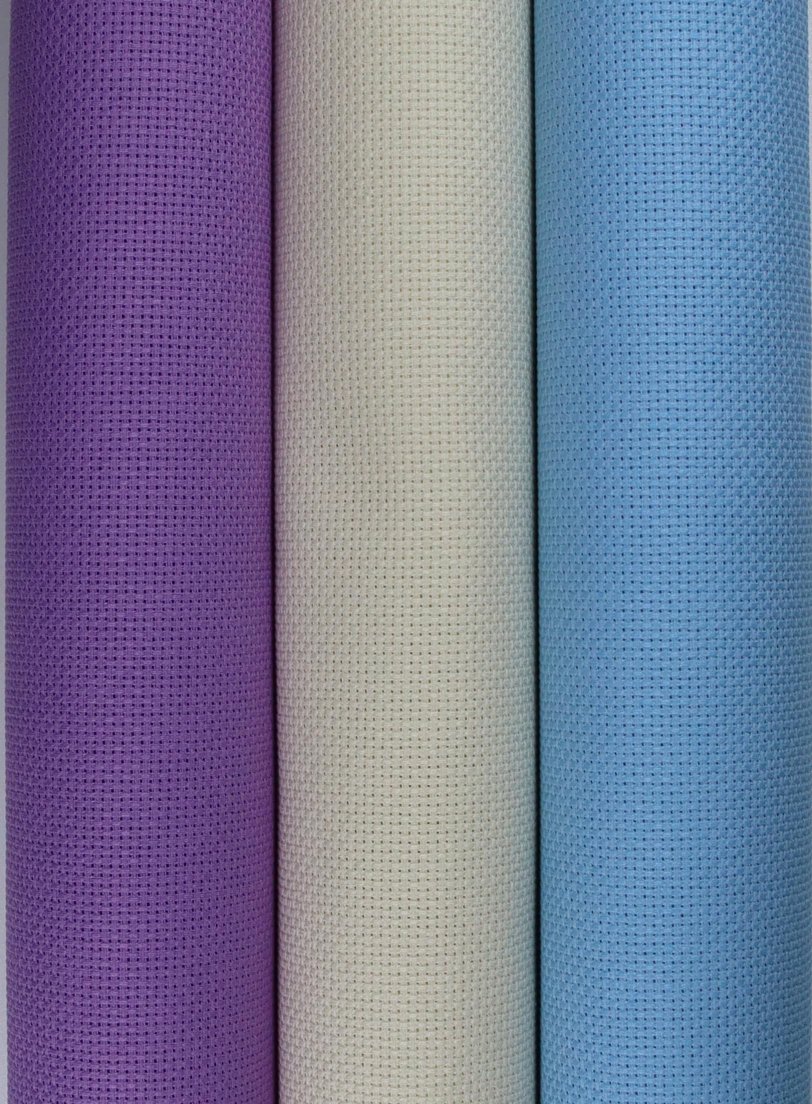 KCS 3 pc of 15" x 18"(38cmx45cm) Counted Cross Stitch Cotton Aida Cloth Needlework Rolled Fabric Box,16CT,Cream+Light Blue+Lavender