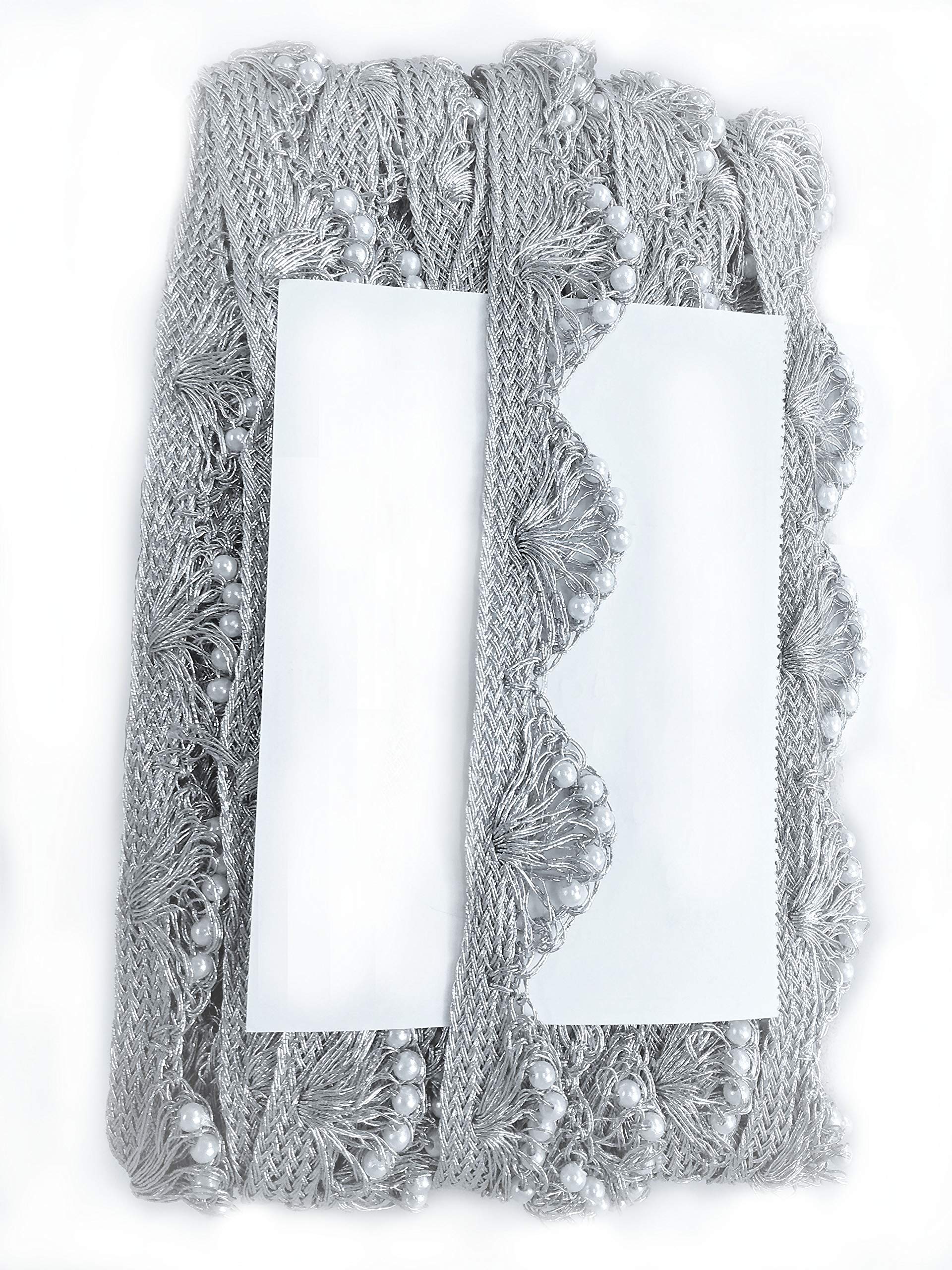 One Side Hand Made Moti Pankh Border Lace for Dress/Sarees/Blouses/Suits/Crafts (8.5 mtr) (Silver)