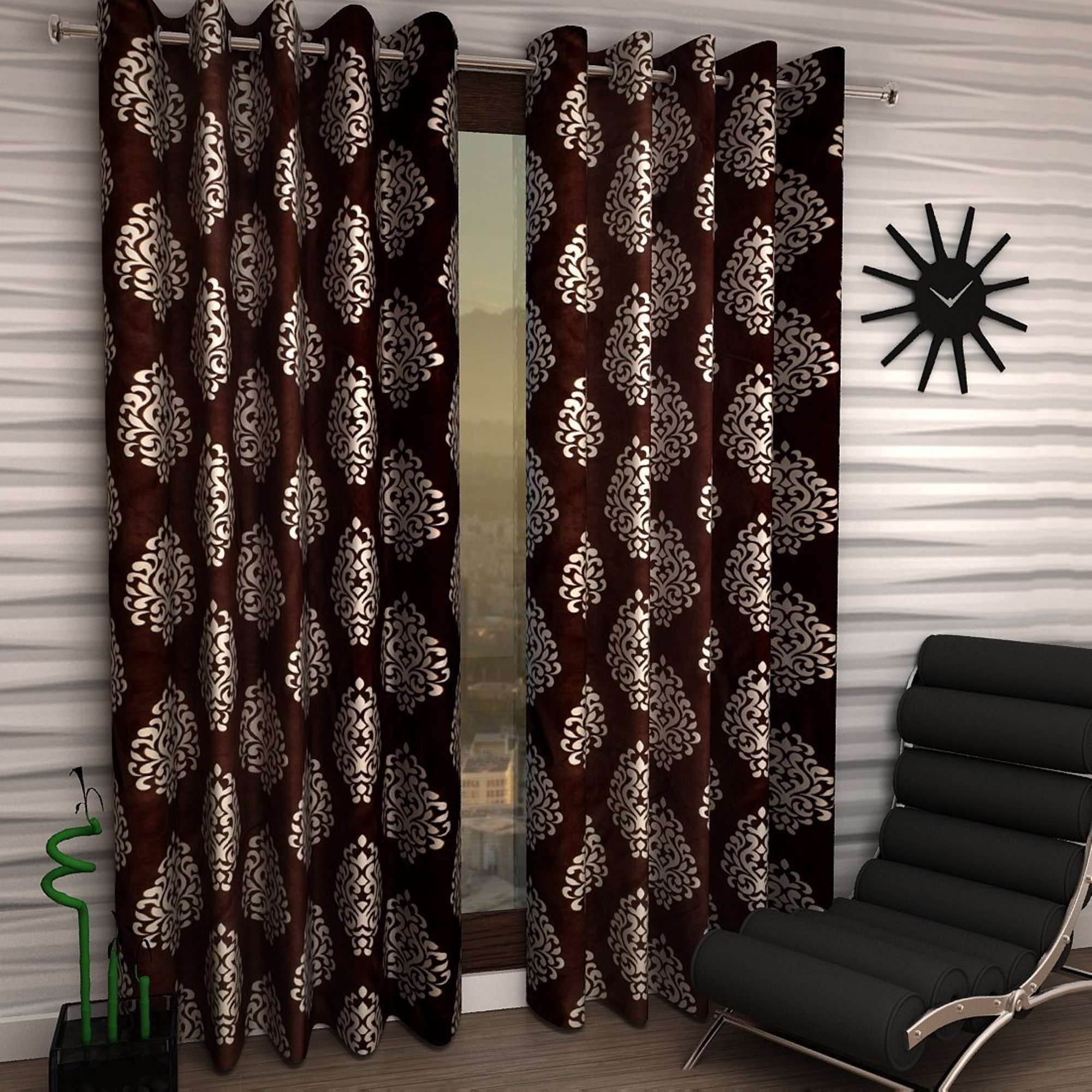 Brand Roots Eyelet Polyester Door Curtains 7 feet, Pack of 2, Brown (Brown, 7 Feet)