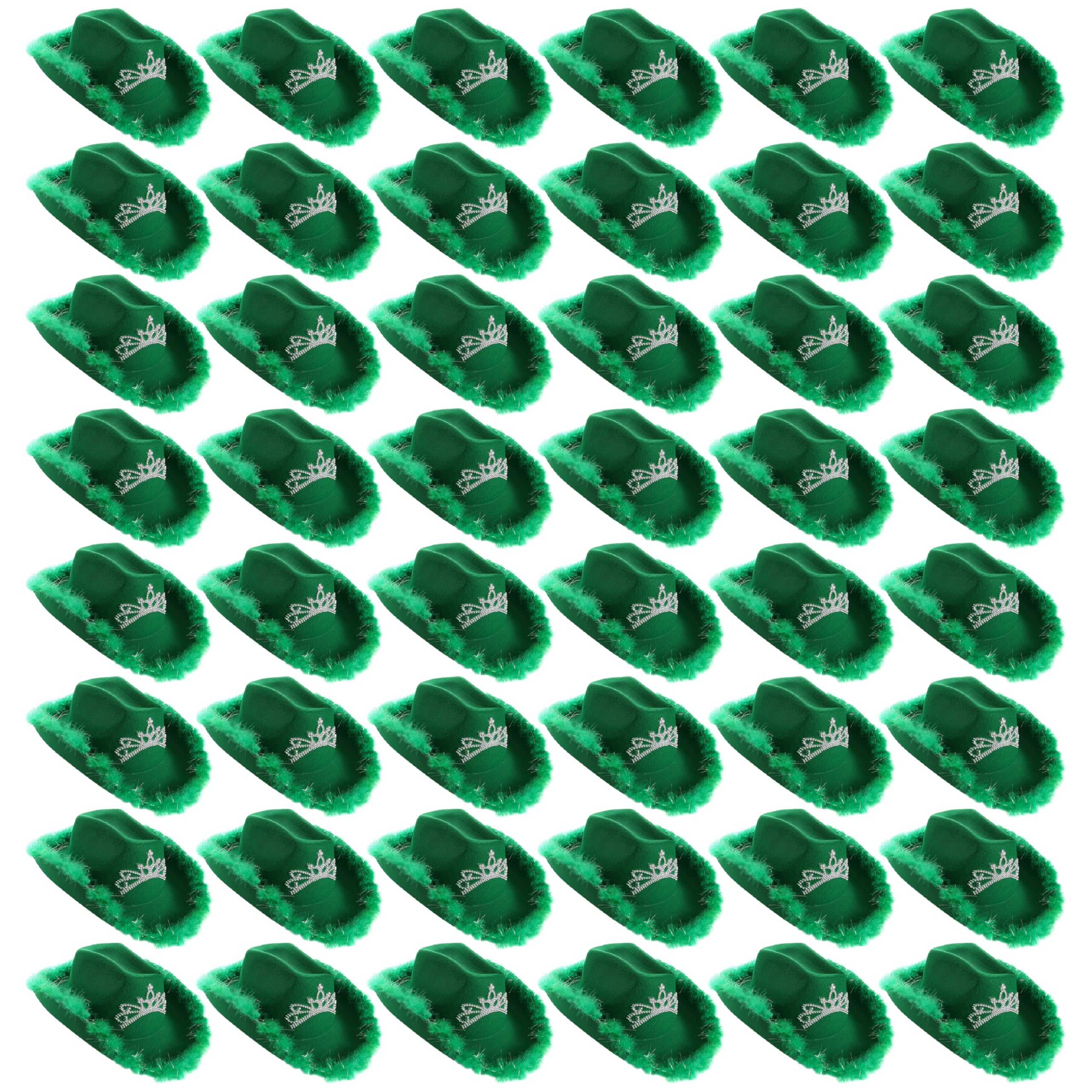 Tiara Cowgirl Hats - Pack of 48 - Green Cowgirl Hat with Tiara Decoration and Marabou Trim - Adults Music Festival Fancy Dress Accessory