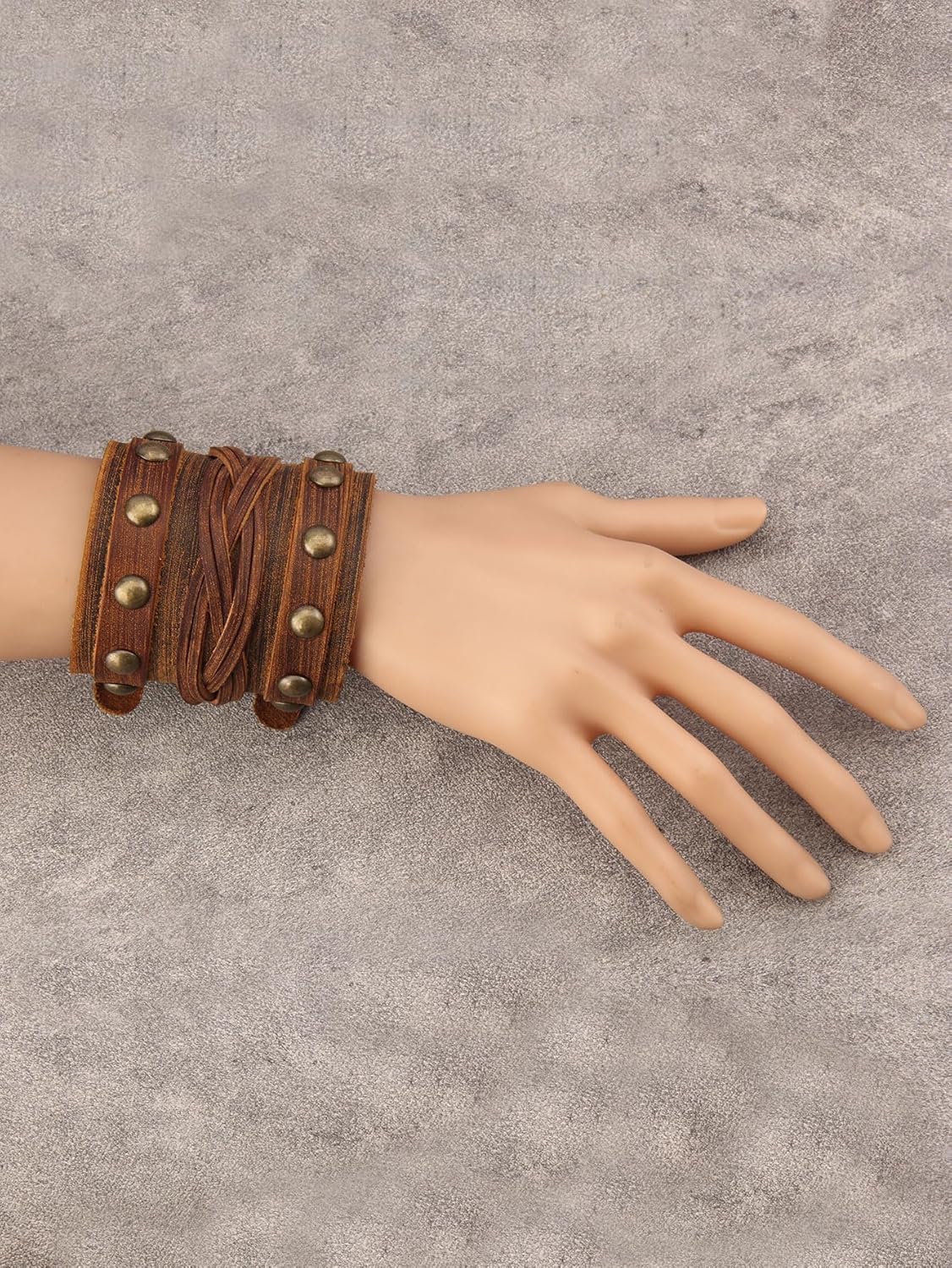 JAOYU Punk Leather Cuff Bracelet Goth Leather Wristband Rock Bracelet Biker Bracelet for Men Leather Armband Black Handmade Jewelry - Image 6