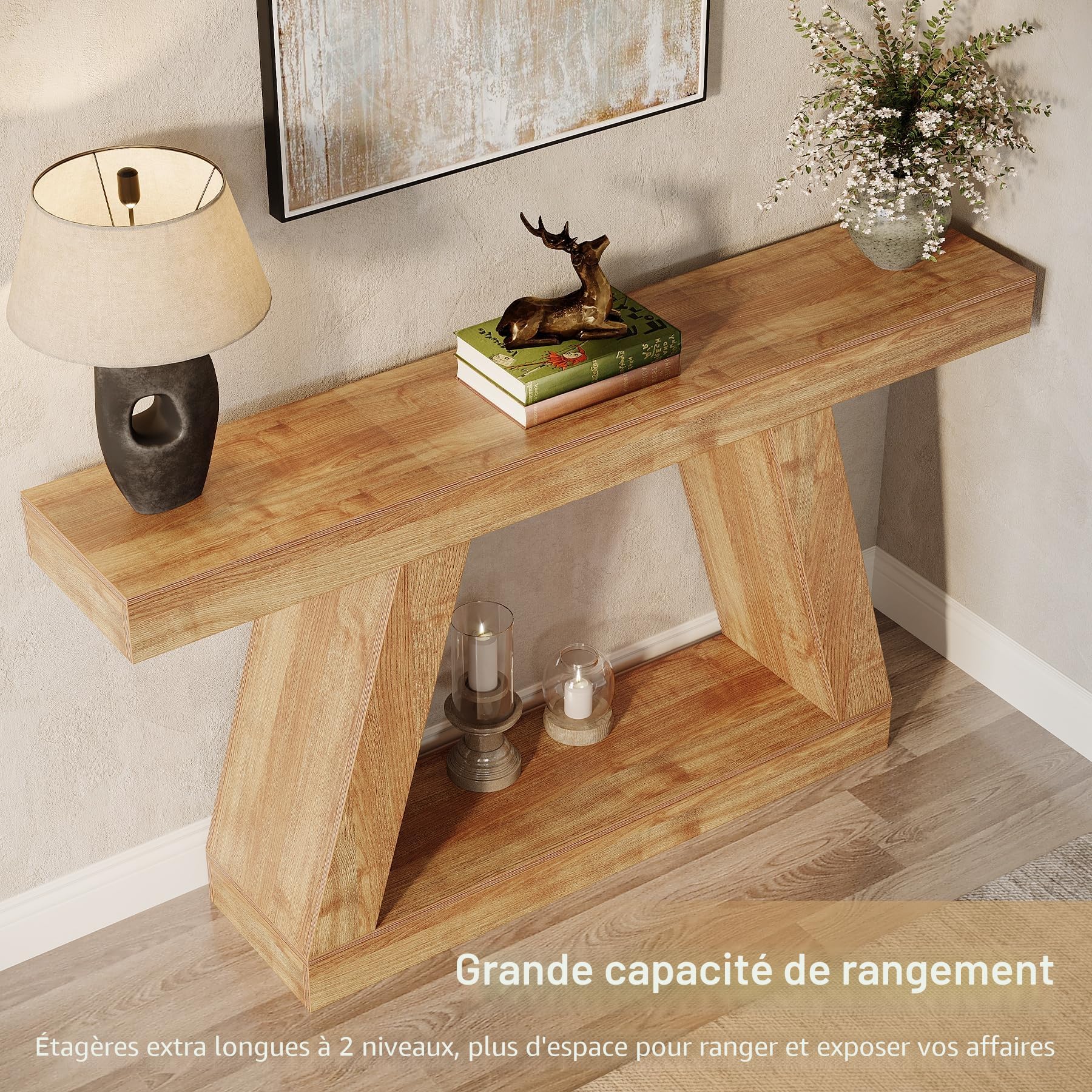 Tribesigns Table Console d'entrée, 140 x 30 x 80 cm, Table d'appoint en Bois de Ferme avec Rangement pour Entrée, Chambre, Salon, Couloir, Marron