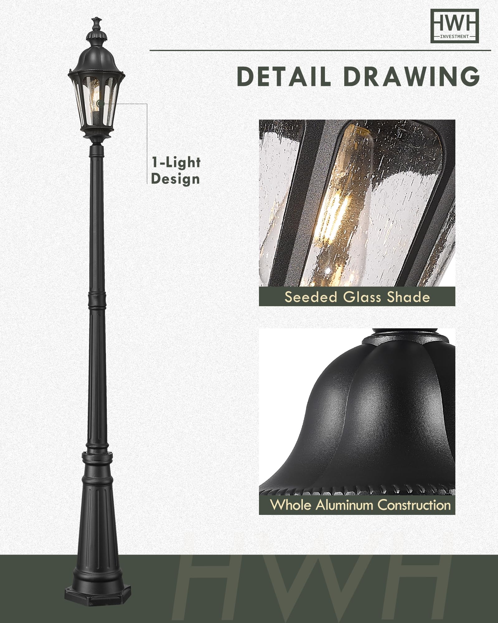 HWH Outdoor Pole Lights with Post 85'' Aluminum Lamp Post Light