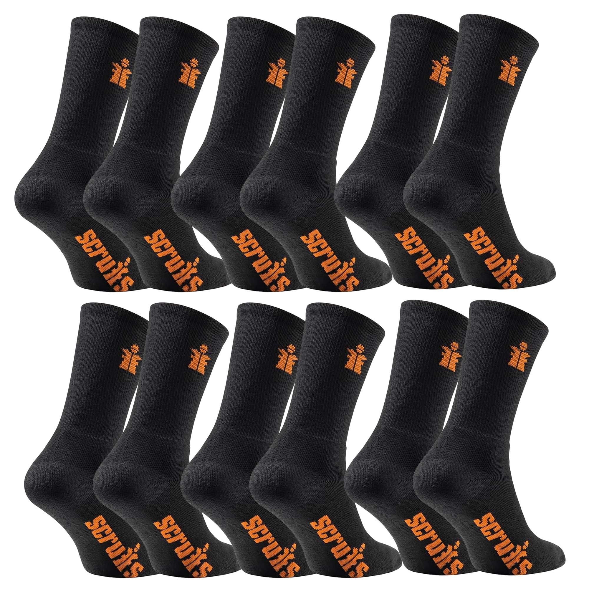 Scruffs T53546 Worker Socks UK Size 10-13 Black Twin Pack of 6 Pairs