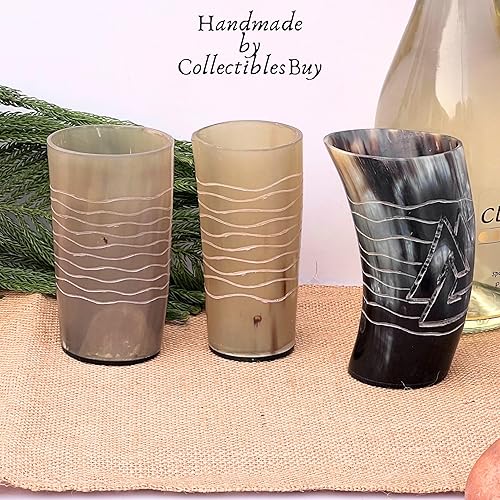 Miniatura 5 de Auténtica taza de vino inspirada en la medieval, vaso vikingo para beber, vaso hecho a mano, juego de 3