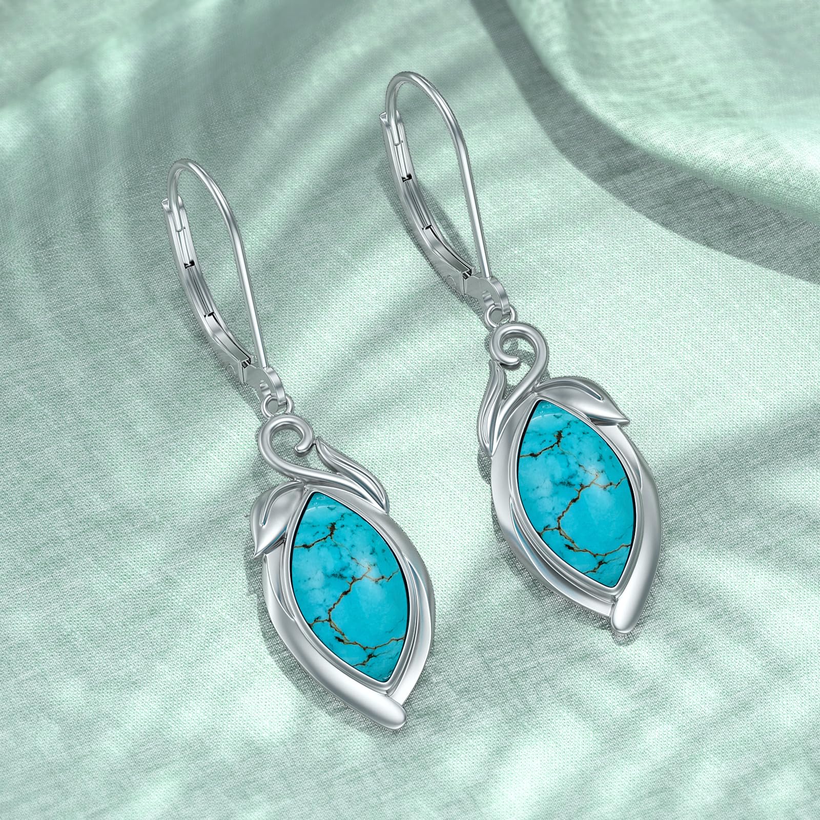 Retro Marquise Form Türkis Ohrringe baumeln 925 Sterling Silber echte Türkis Ohrringe für Frauen