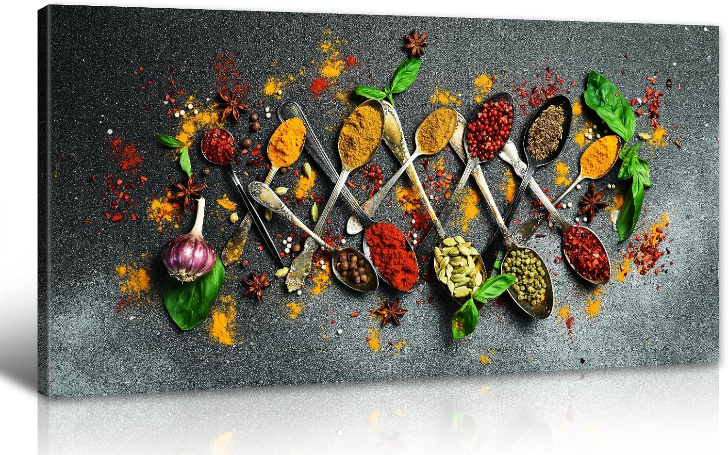 kitchen wall art canvas - vintage spices and seasonings still life print, framed food poster for kitchen decor, 20x40 inch ready to hang dining room wall decorations 39.8"l x 20.1"w large kitchen decor