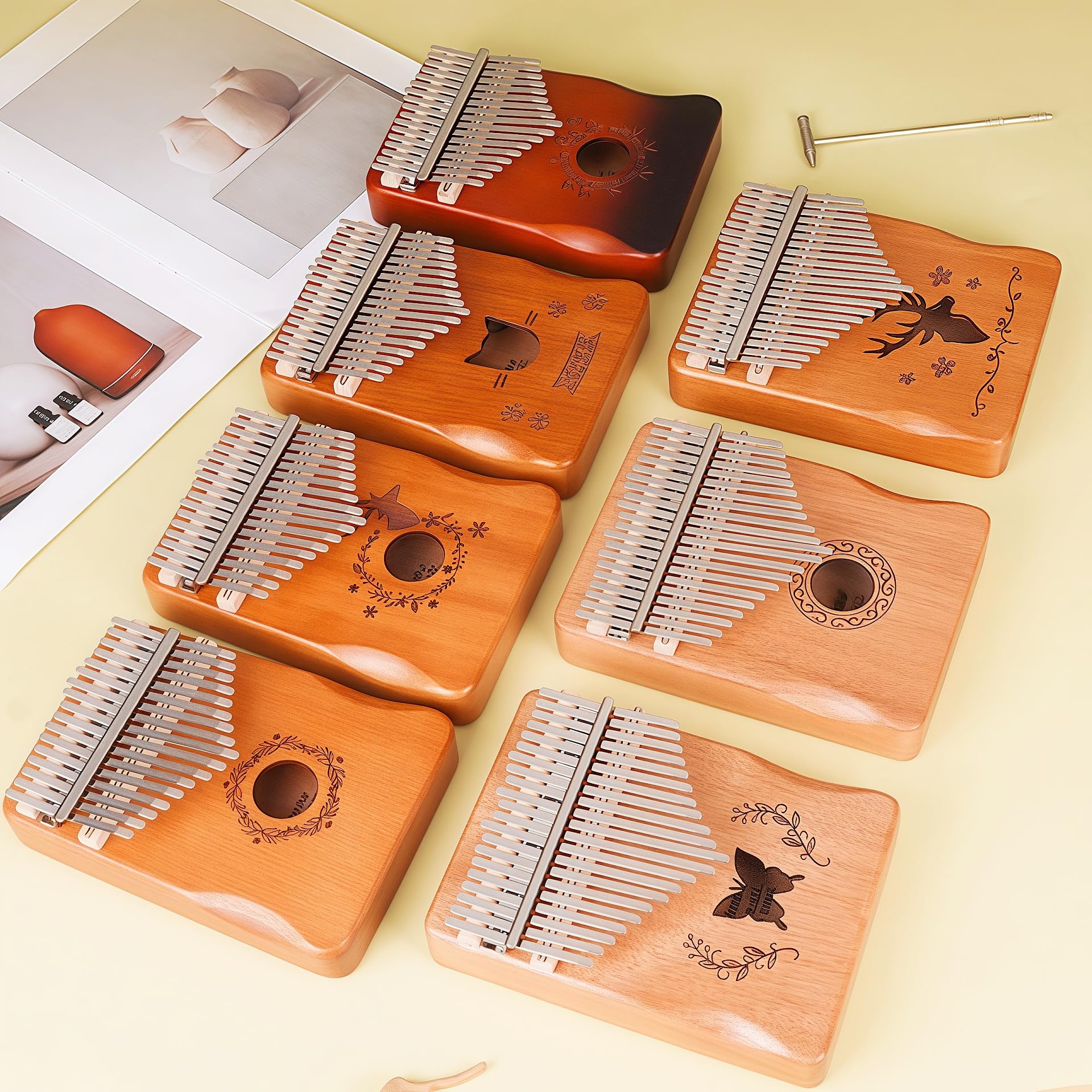 Fay Bless Tragbares Mbira-Fingerklavier mit 17/21 Tasten, mit Stimmhammer, Lernanleitung, Kalimba-Daumenklavier, Musikinstrumente (21 Tasten, Schmetterlingsholz)