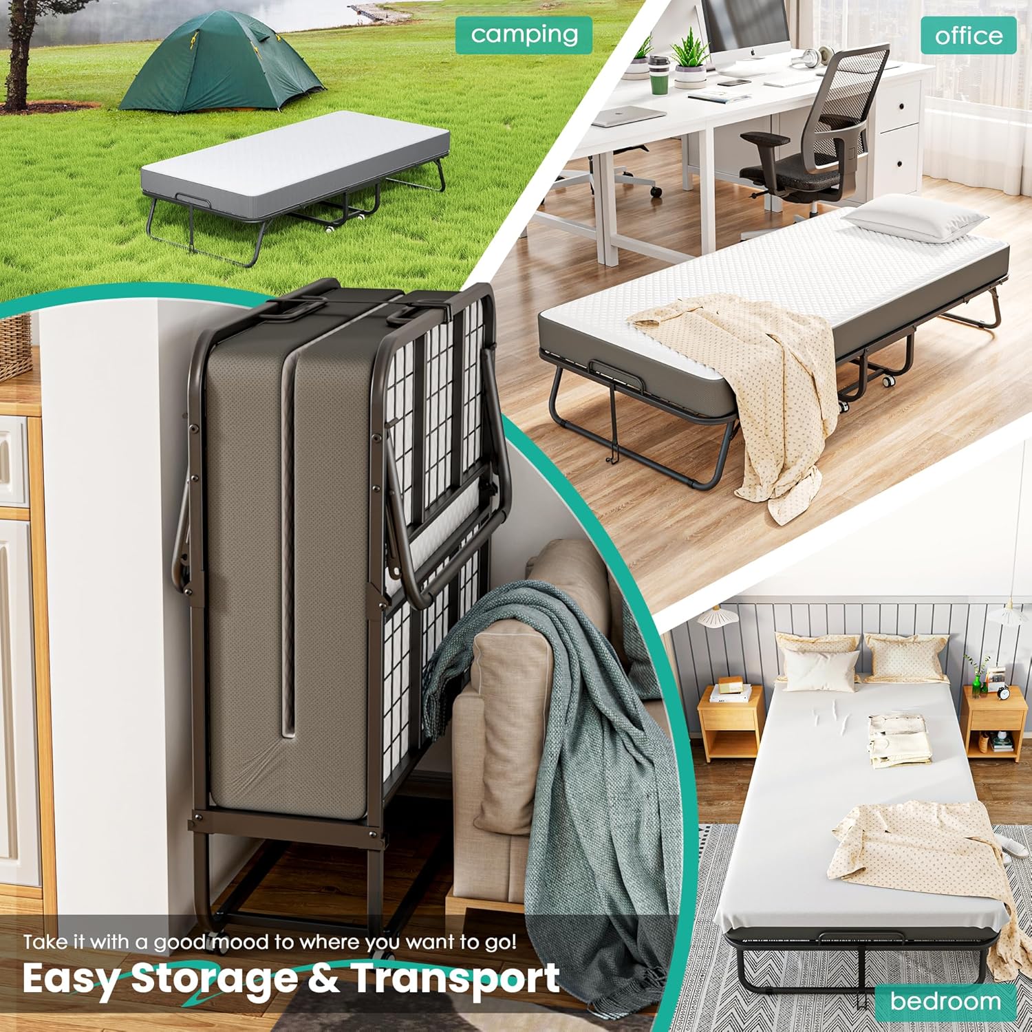 Greenvelly Folding Bed easy storage and transport