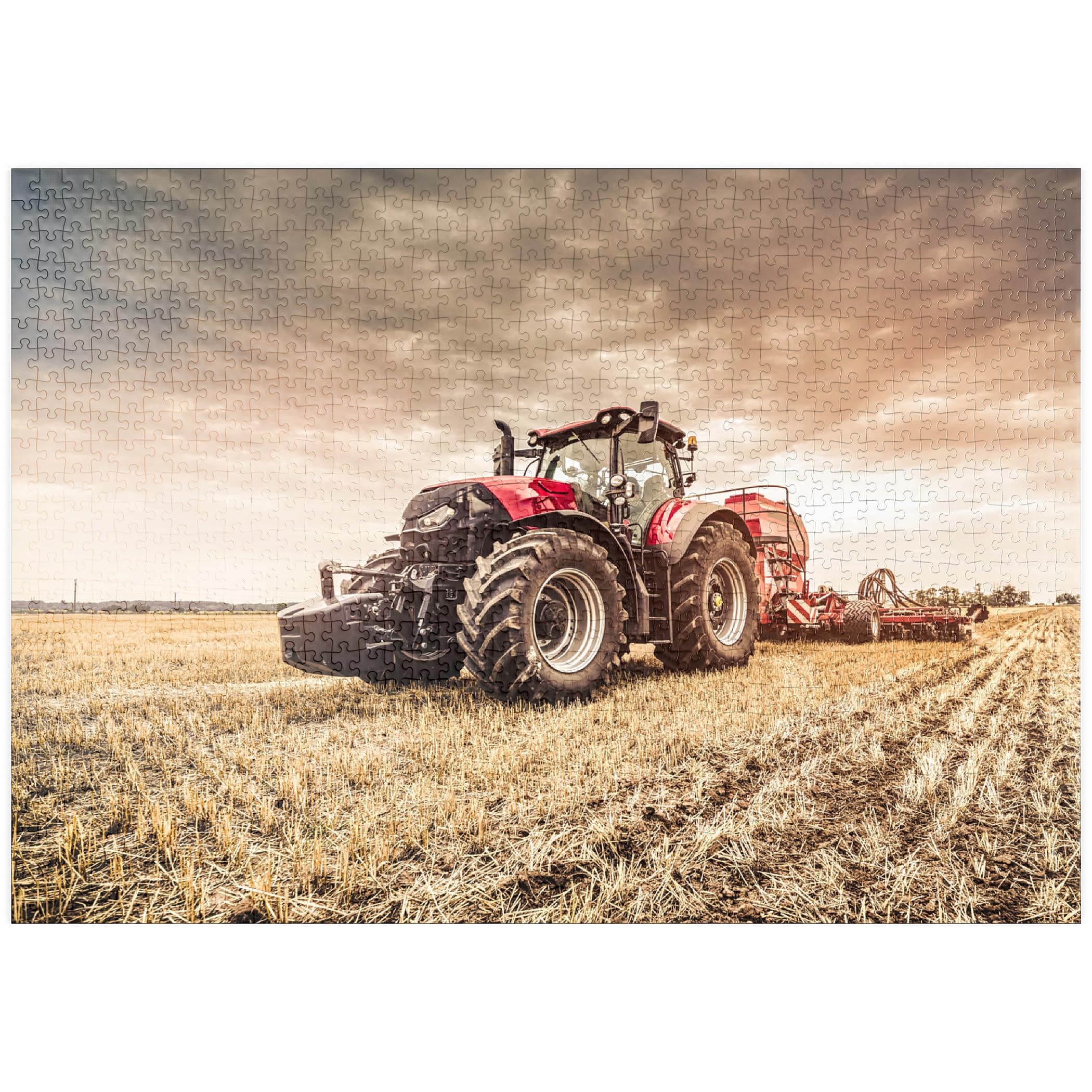 MyPuzzle 1000-Piece Red Tractor Jigsaw - Challenging Adult Puzzle With Seeding Scene