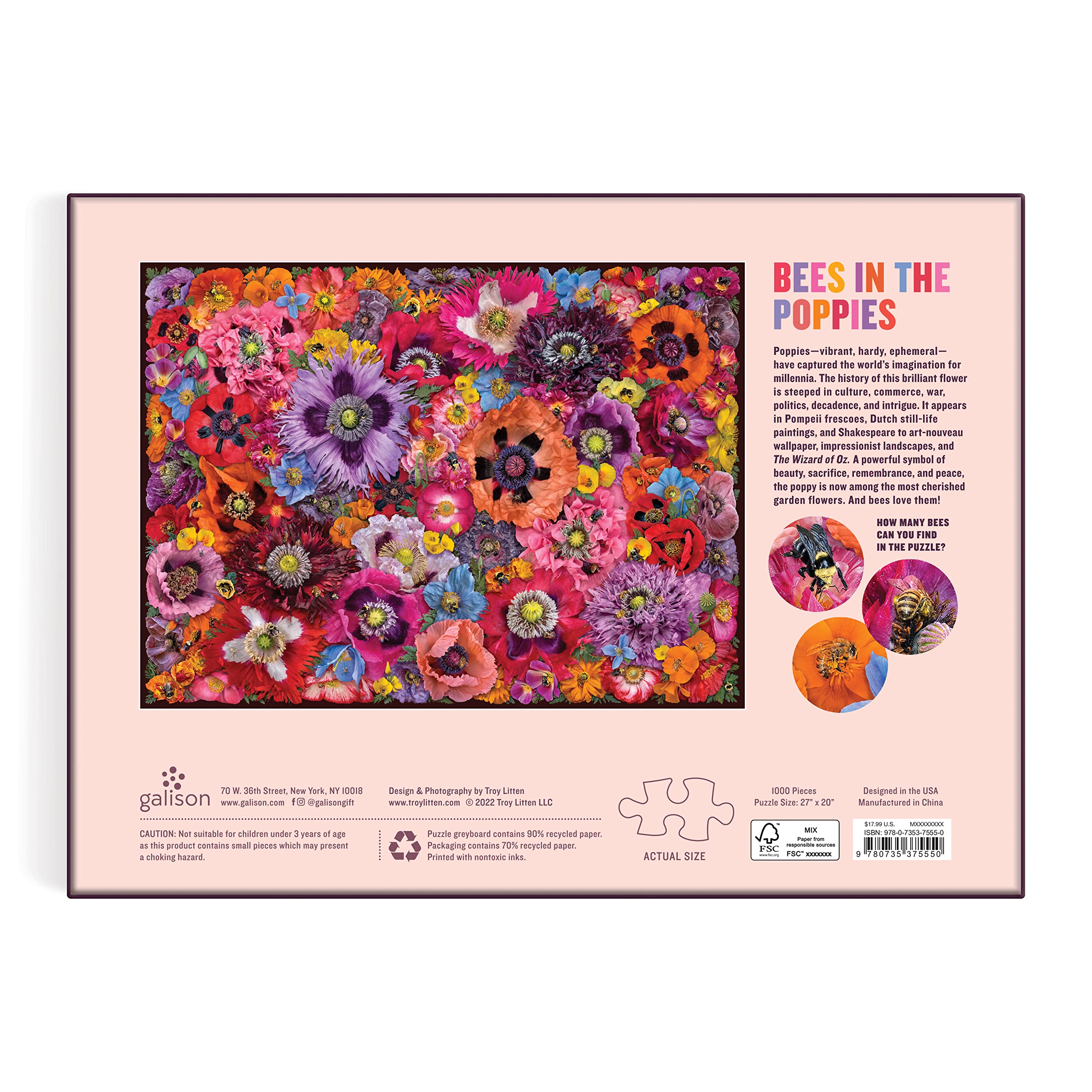 Amazon.com: Galison Bees in The Poppies 1000 Piece Puzzle