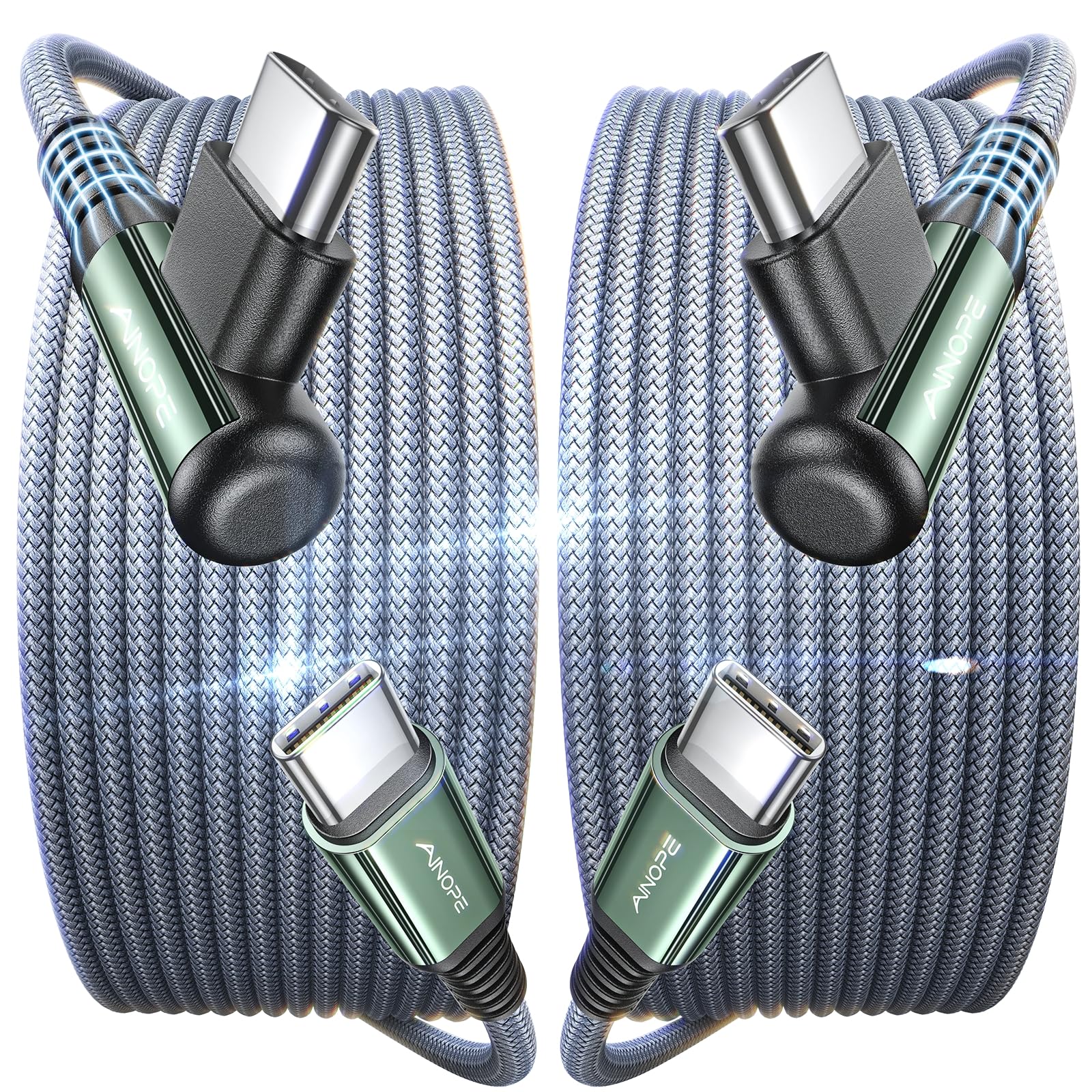 AINOPE USB C to USB C Cable 10FT 2Pack 60W Type C Cable Righe Angle for iPhone 16 Pro Max Charger Fast Charging Long Charger Cord Cable 10FT Compatible with iPhone 16 MacBook iPad Pro Airpods Pixel