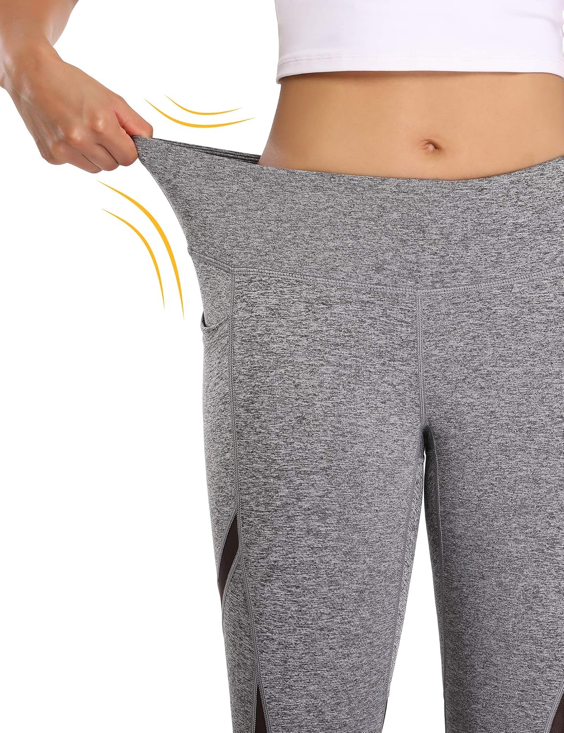 ALONG FIT Women's Mesh Yoga Leggings with Side Pockets Tummy Control Workout Running Capris High Waist Yoga Pants