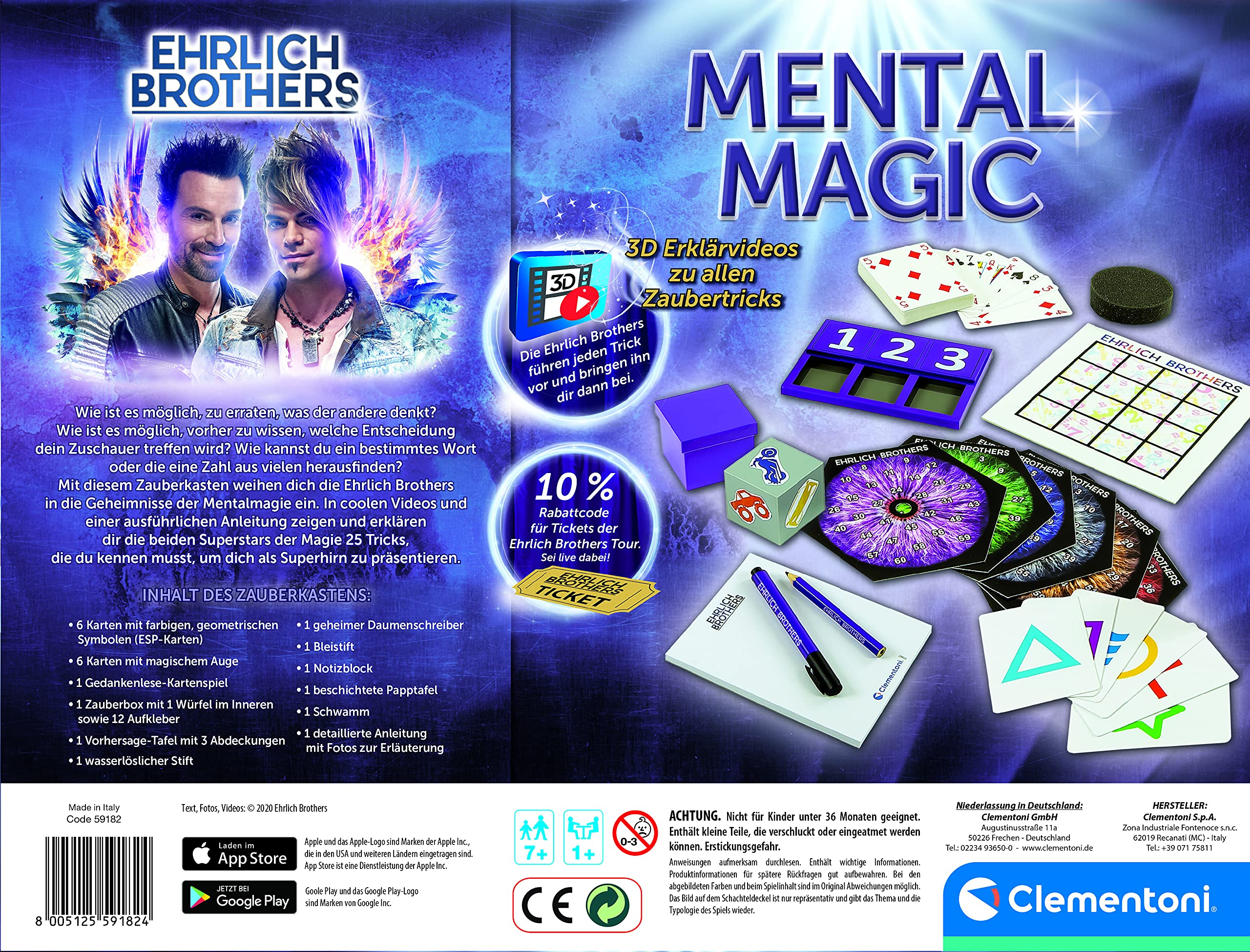 Clementoni Ehrlich Brothers Mental Magic - Zauberkasten für Kinder ab 7 Jahren - Magische Anleitung für verblüffende Zaubertricks inkl. 3D Erklärvideos 59182