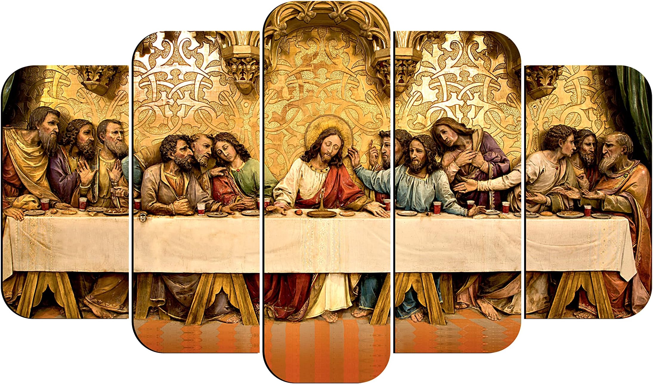 Casa Rica Wood Last Supper Of Jesus Christ Photo Frame Painting Wall Hanging Home Decor For Wall 18"X 30" Inch Set Of 5 Mdf (Fga 005) Laser Cut