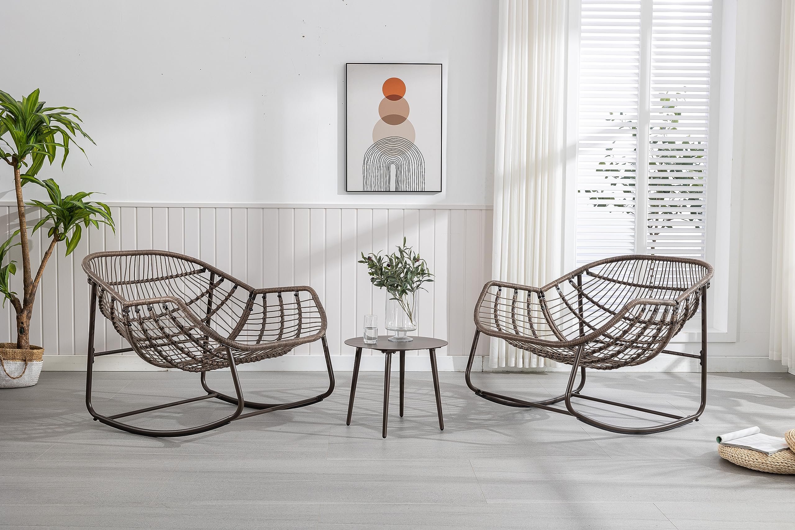 Silla mecedora de ratán para exteriores, acolchada, para terraza, jardín, porche, salón en azul marino