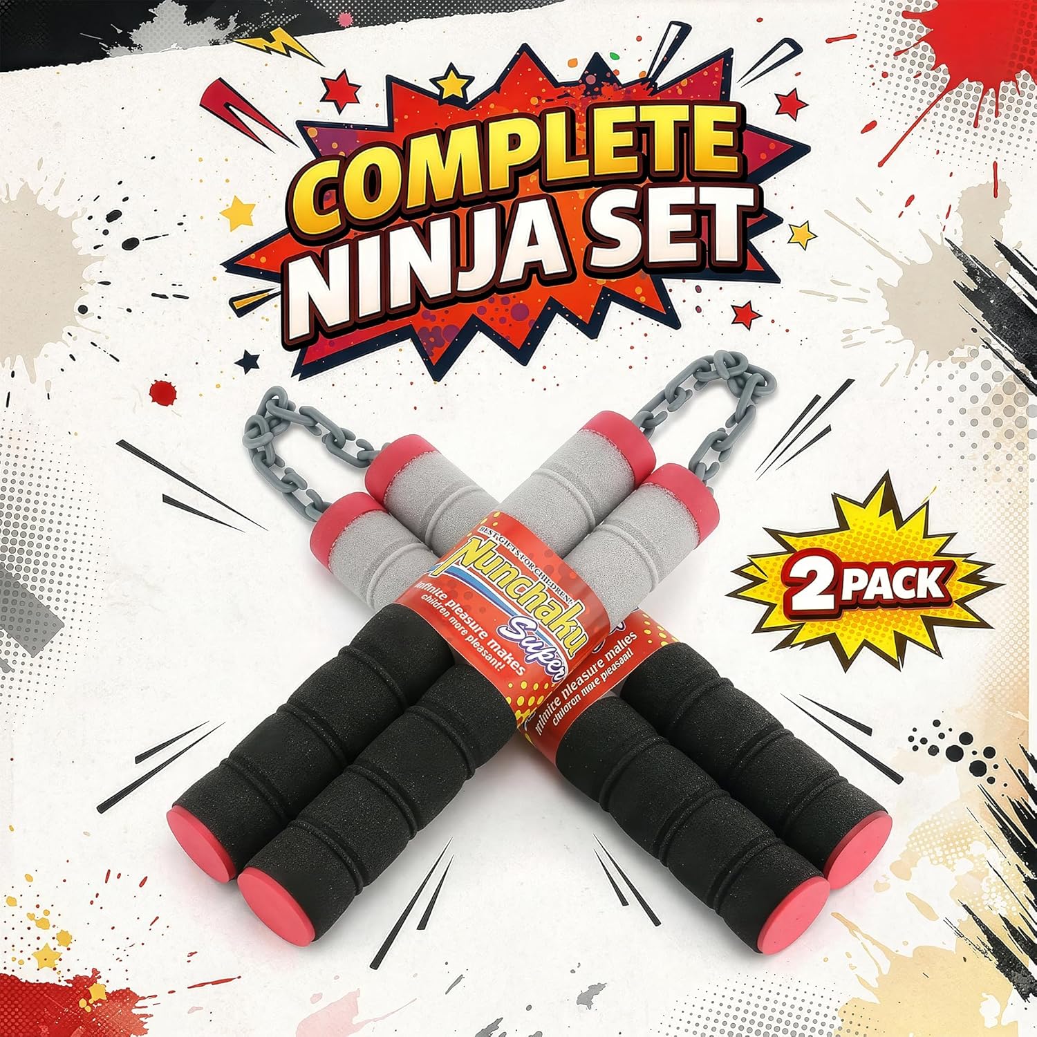 Liberty Imports Ninja Foam Nunchucks Sticks for Kids Pretend Role Play - Children Safe Soft Toy Weapons Props Costume Accessories (2 Pairs)