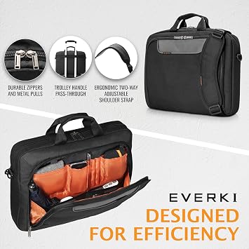 EVERKI Advance Laptop Briefcase 17.3 Inch - Business Briefcase for Men & Women, Ideal Lap Top Computer Bag for Travel, Heavy Duty Laptop Bag, Mens Lap Top Messenger Carrying Case, (EKB407NCH17) Black
