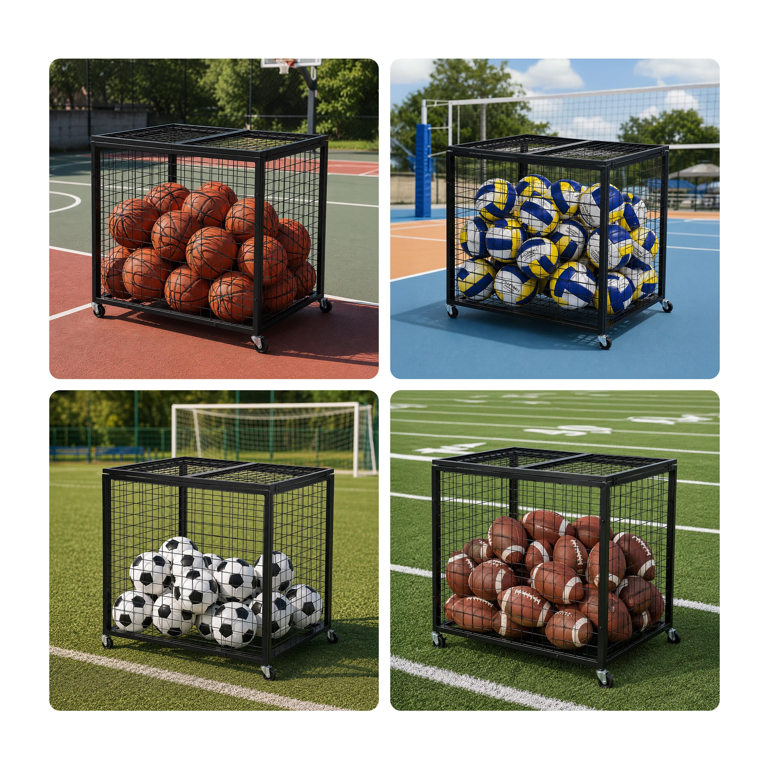 Relaxdays carrito para balones negro, jaula fútbol/baloncesto | 4 ruedas con freno, 81,5x85x66 cm, con cerradura