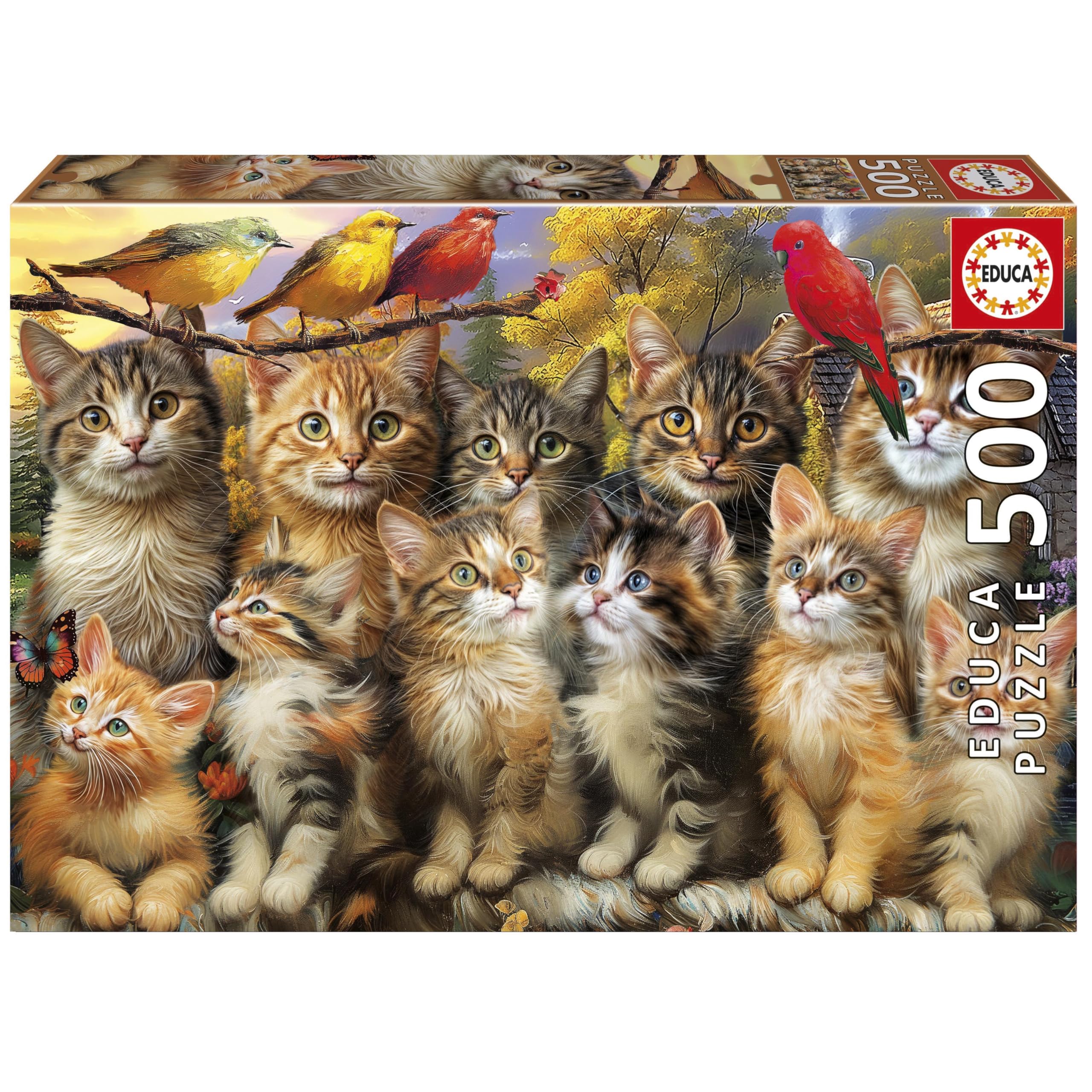Educa - Kittens and Birds 500-Piece Jigsaw Puzzle for Adults | Charming and Adorable Animal Art Scene | Ages 11+ (20241)
