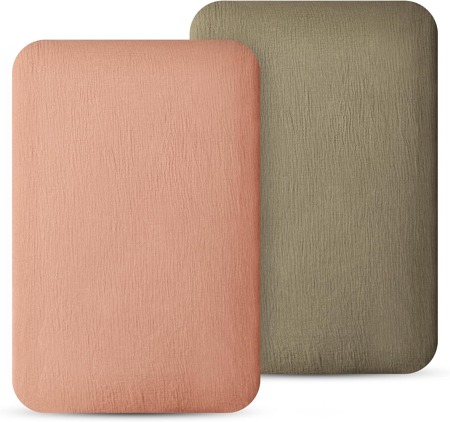 100% Muslin Cotton Bassinet Sheets, 2 Pack – Ultra Soft, Breathable & Skin-Friendly, Fits Oval and Rectangle Bassinet Mattress Up to 84x46x10cm, Neutral for Baby Boys & Girls (Brown)