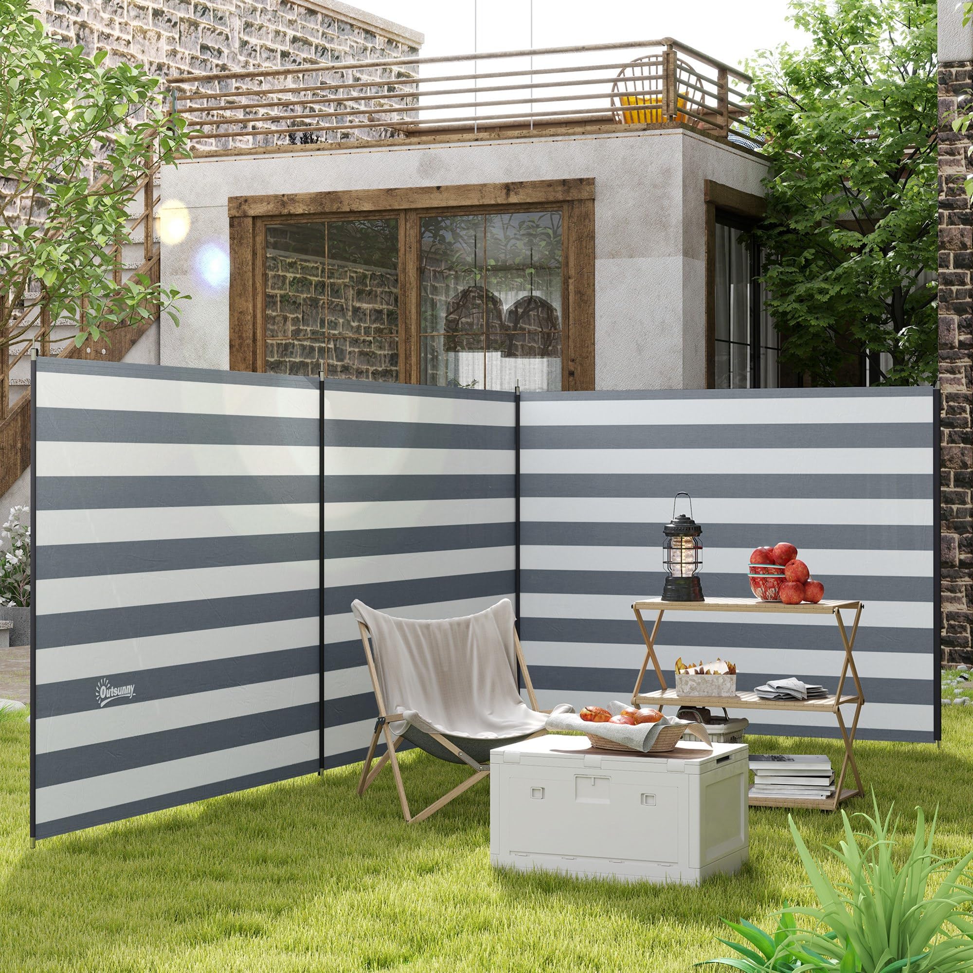Outsunny Windschutz Camping Sichtschutz 540 x 150 cm mit 4 Stahlstangen Tragetasche