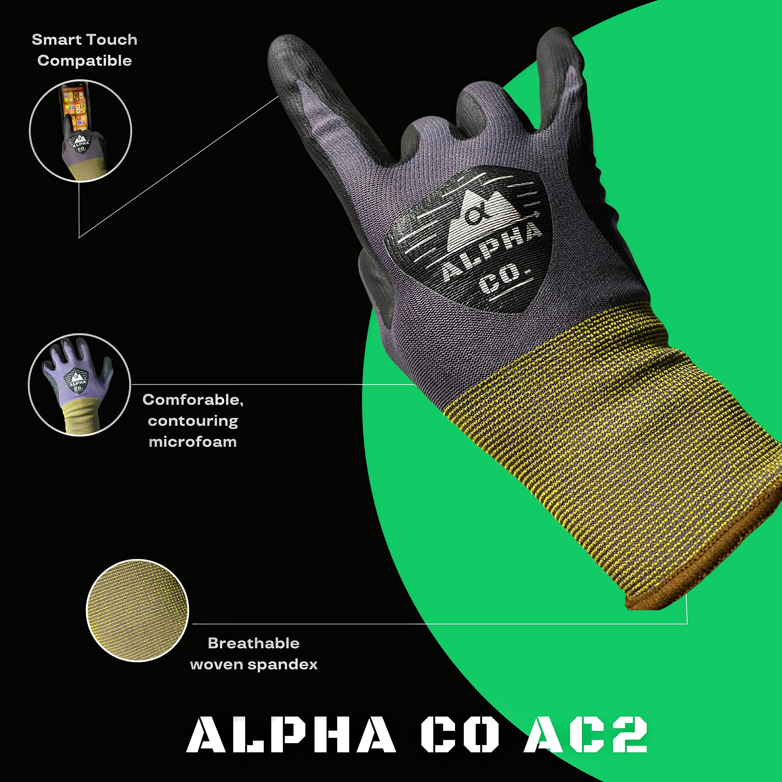 Alpha Co Nitrile Palm Microfoam Spandex Gloves Touchscreen Capable Latex-Free — view 3