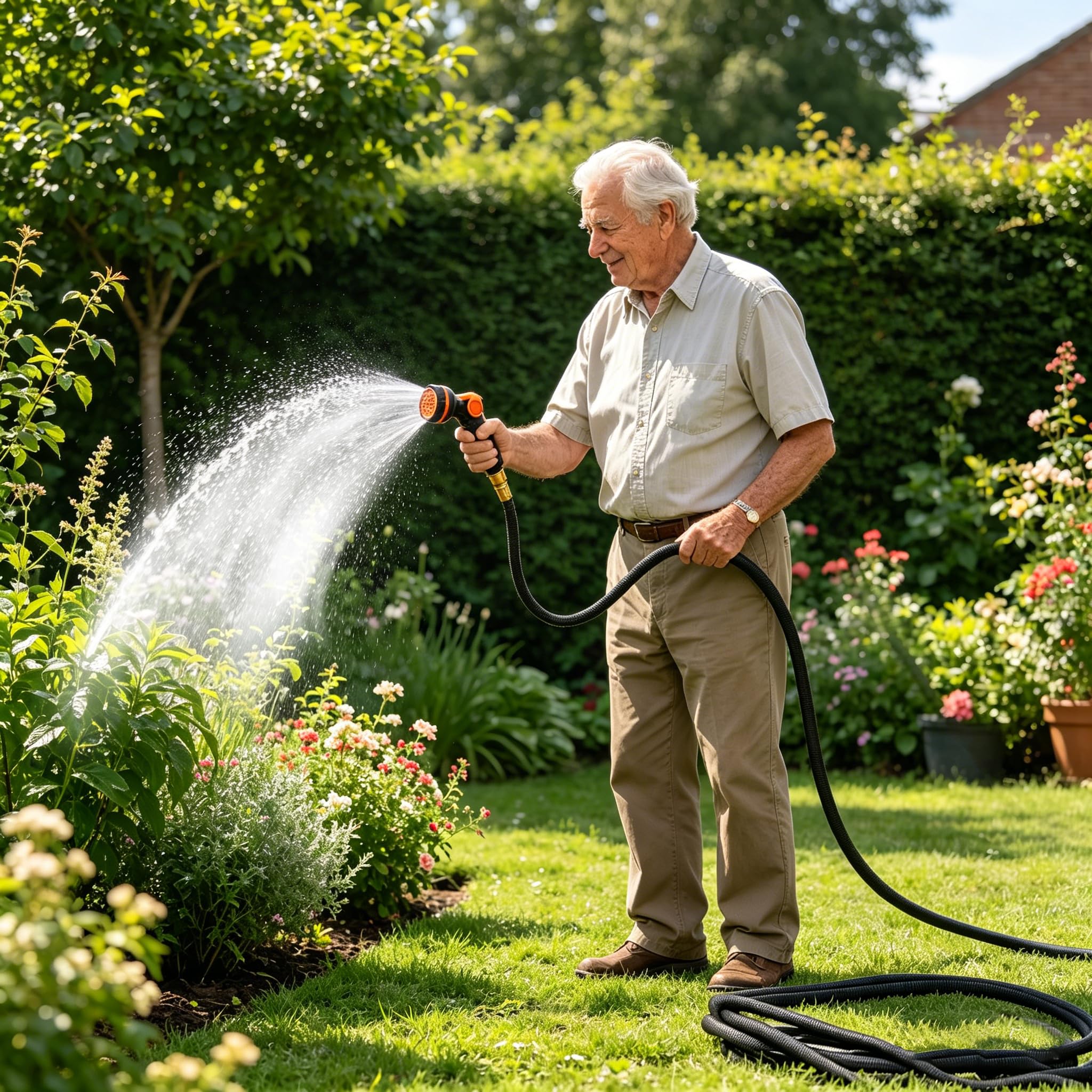 Gartenschlauch Flexibler 15m, Flexibel Wasserschlauch, Strapazierfähiger 3 lagiger Latex, 3/4 Zoll und 1/2 Zoll Metallanschlüsse, 3450D-Gewebe, knickfrei, Garden Hose Schlauch mit 10 Funktions Spray