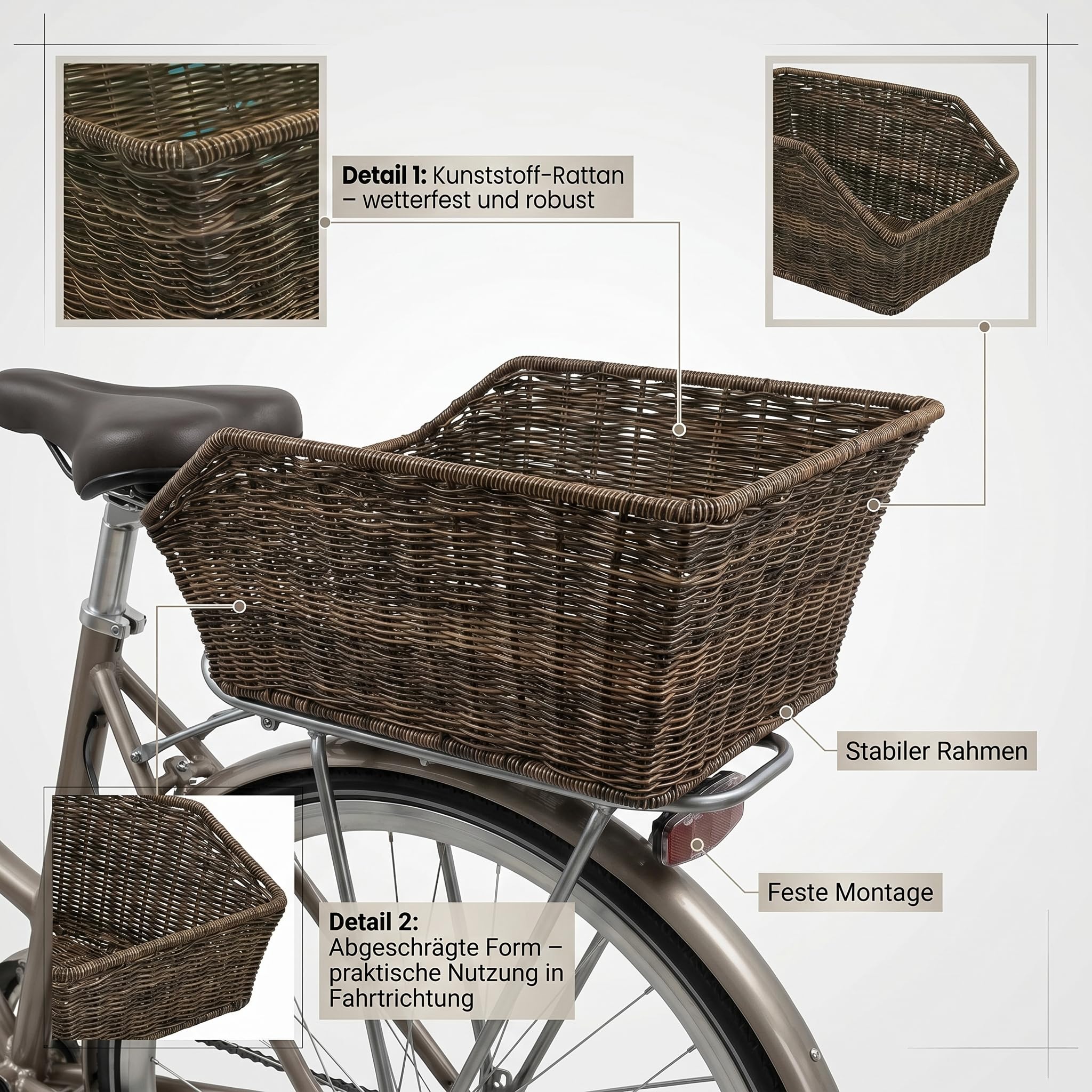 Kosz rowerowy z tyłu XL na bagażnik rowerowy – Red Loon – kosz rowerowy z tyłu o wyglądzie rattanu – kosz rowerowy z tyłu tornister szkolny kosz na torbę