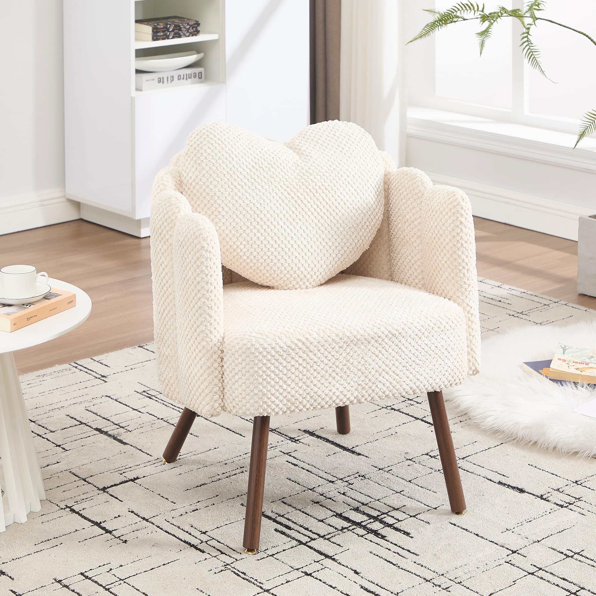 Okeysen Petal Vanity Chair Cute Chair, Velvet Accent Chairs with Wood Leg, Mid Century Reading Chair Armchair for Living Room, Bedroom, Vanity &