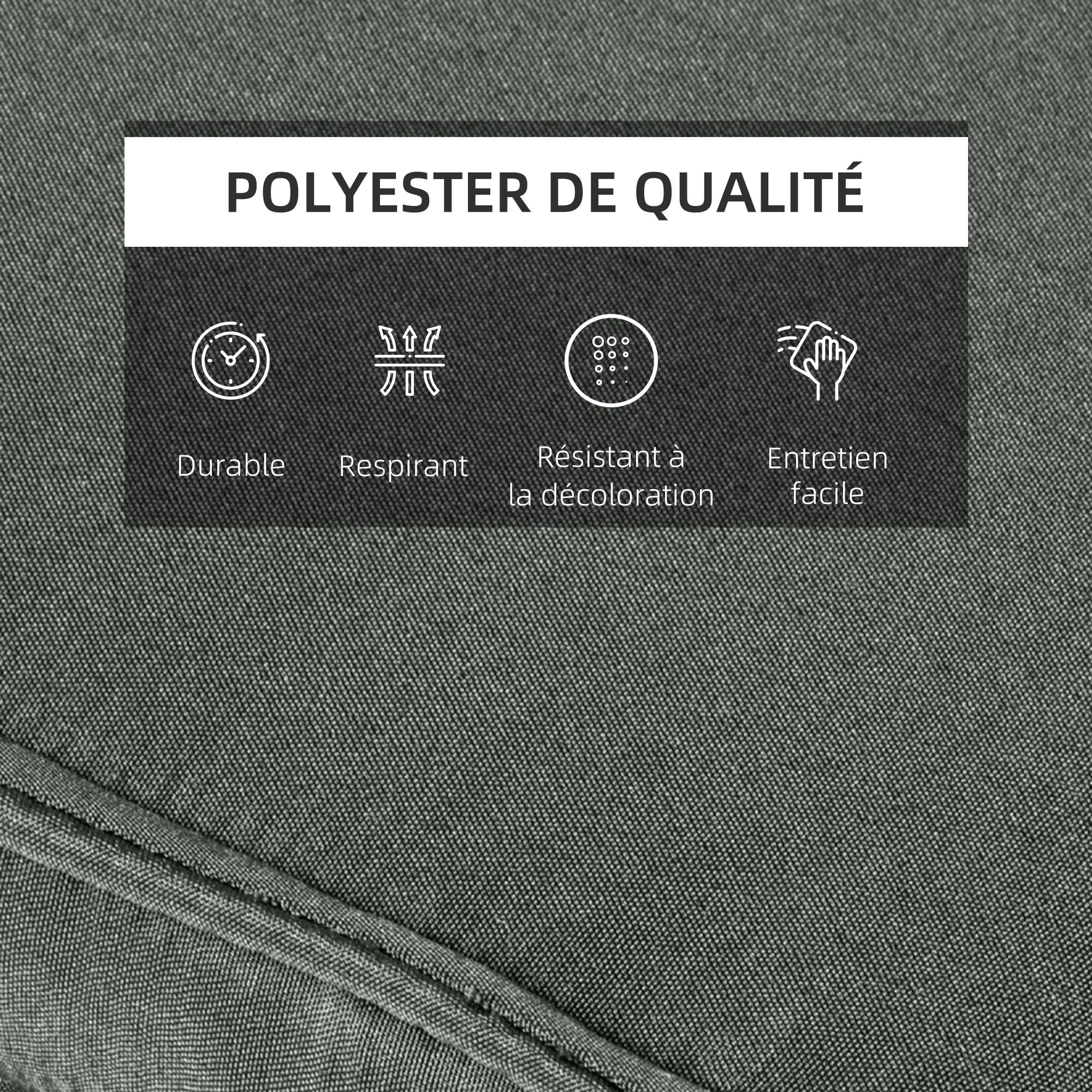 Outsunny Coussin Bain de Soleil Matelas Zippé 198 x 53 x 5 cm Gris | Coussin Chaise Longue, Matelas Transat, Déhoussable, Tétière, Cordons d'Attache, Matelas Uniquement