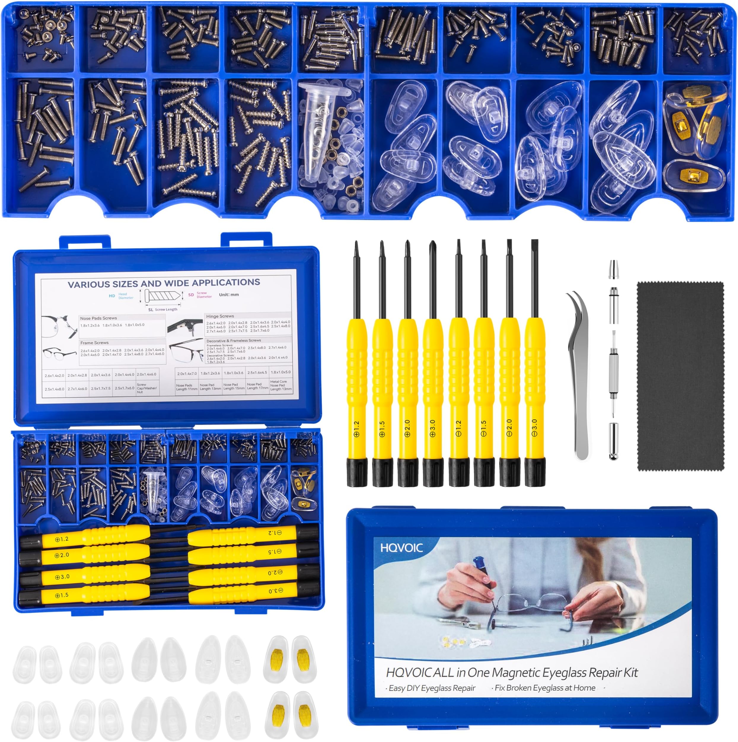 Upgraded All-in-One Magnetic Eyeglass Repair Tool Kit with Screws, Glasses Fixing Kit with Precision Screwdriver Set, Eyeglass Nose Pads and Tweezer for Travel, Gift, Christmas
