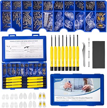 Upgraded All-in-One Magnetic Eyeglass Repair Tool Kit with Screws, Glasses Fixing Kit with Precision Screwdriver Set, Eyeglass Nose Pads and Tweezer for Travel, Gift, Christmas