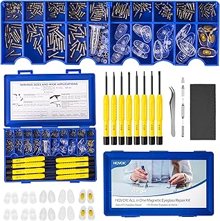Upgraded All-in-One Magnetic Eyeglass Repair Tool Kit with Screws, Glasses Fixing Kit with Precision Screwdriver Set, Eyeglass Nose Pads and Tweezer for Travel, Gift, Christmas