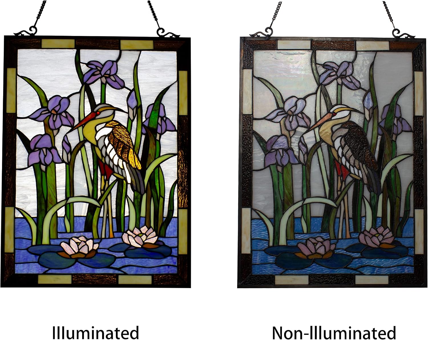 CHLOE Lighting Crane Tiffany-Style Animal Window Panel 24" Height