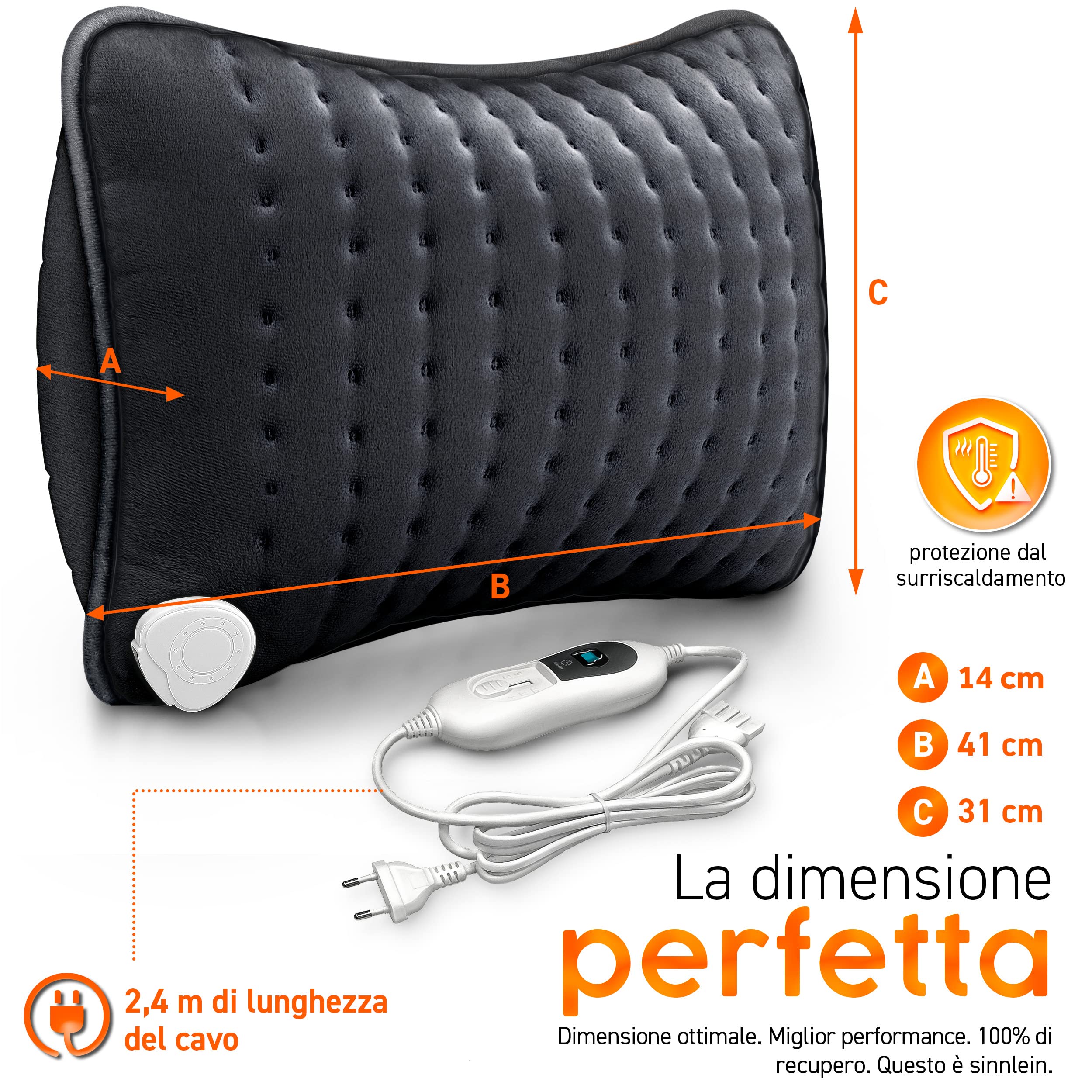 sinnlein Cuscino Termico con Imbottitura da 100 Watt | Cuscino Riscaldante per Schiena, Spalle e Collo | Cuscino Riscaldante con 3 Livelli di Temperatura e Spegnimento Automatico (Antracite)