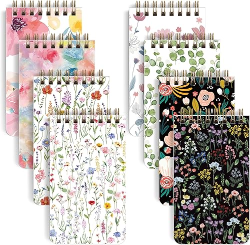 SKYDUE Small NotebooksPocket Notepads with Aesthetic Covers, Mini Spiral Notebook with Lined Pages Nursing School Essentials, Set Of 8