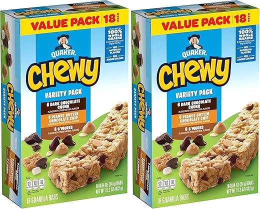 Quaker Chewy Granola Bars, Variety Pack, 18 Count (Pack of 2)