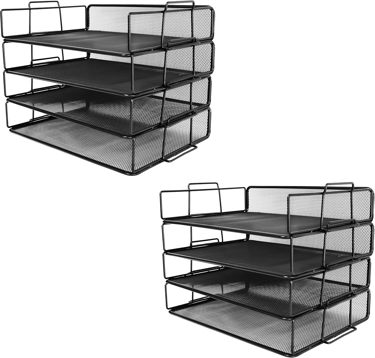 ANNOVA Wire Mesh Paper Sorter 4 Pieces Tier/Desk Multifunctional Organizer (2 Pack) File Holder Letter Tray Stackable for Office, School, Study, 2-in-1 Drawer, Space Saver Black : Office Products