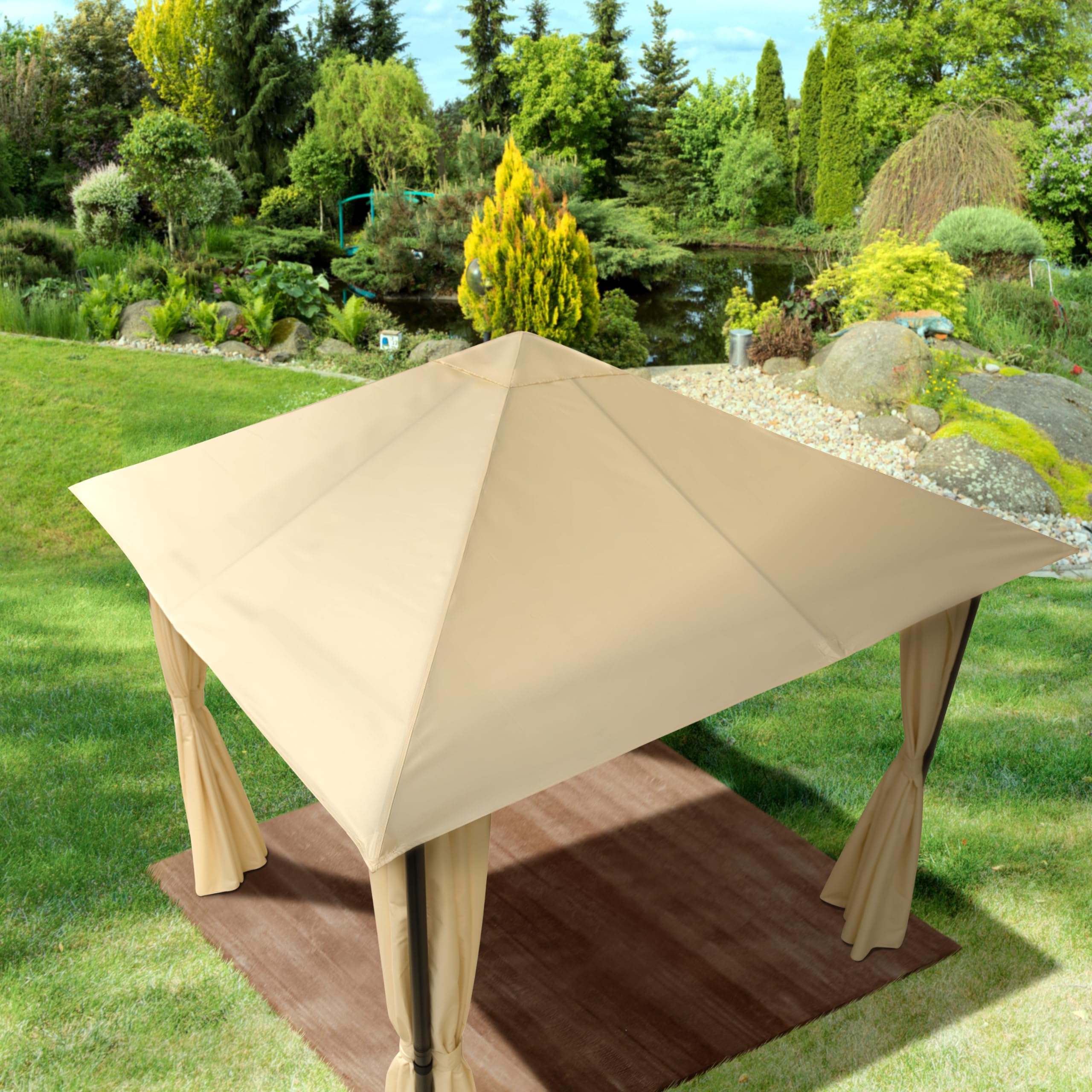 TOOLPORT Gazebo da Giardino 3x3 m - con 4 teli laterali - tetto in poliestere ca. 180g/m² color crema