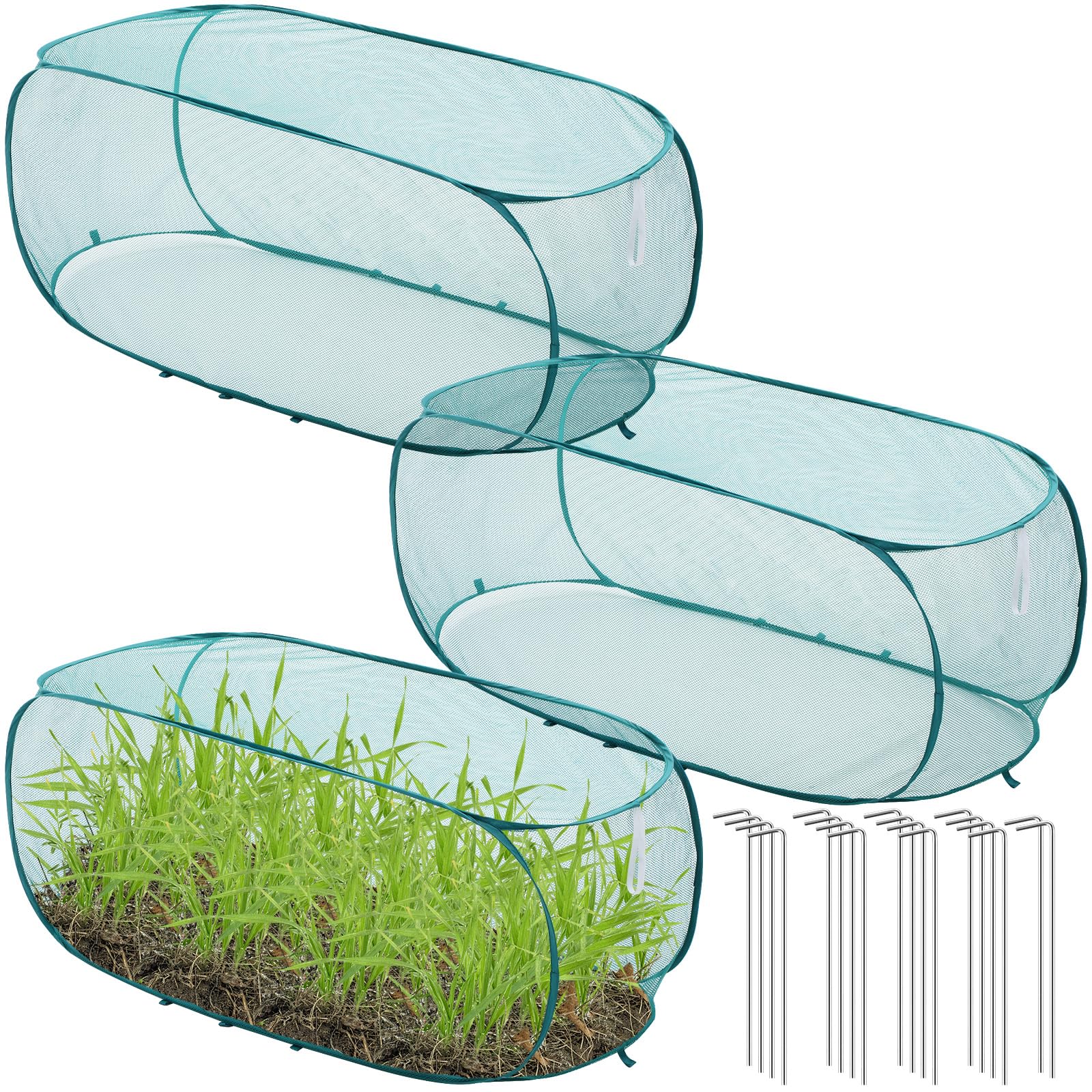 Threehoney 3 Stück 114,3 x 50,8 x 45,7 cm faltbare Gartenreihen Pflanzen Abdeckung Gemüse Mesh Pflanzenschutz Netz Käfigschutz mit Bodennägeln zum Schutz von Gemüse, Obst, Sämlingen und Blumen