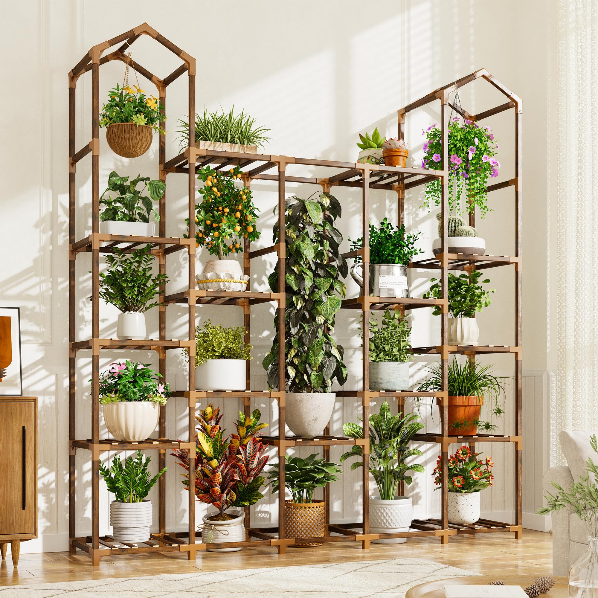 EnHomee Plant Stand Indoor Plant Stands Outdoor Tall Plant Shelf for 19-25 Pots Corner Tiered Plants Stands for Multiple Plants Wood Hanging Plants