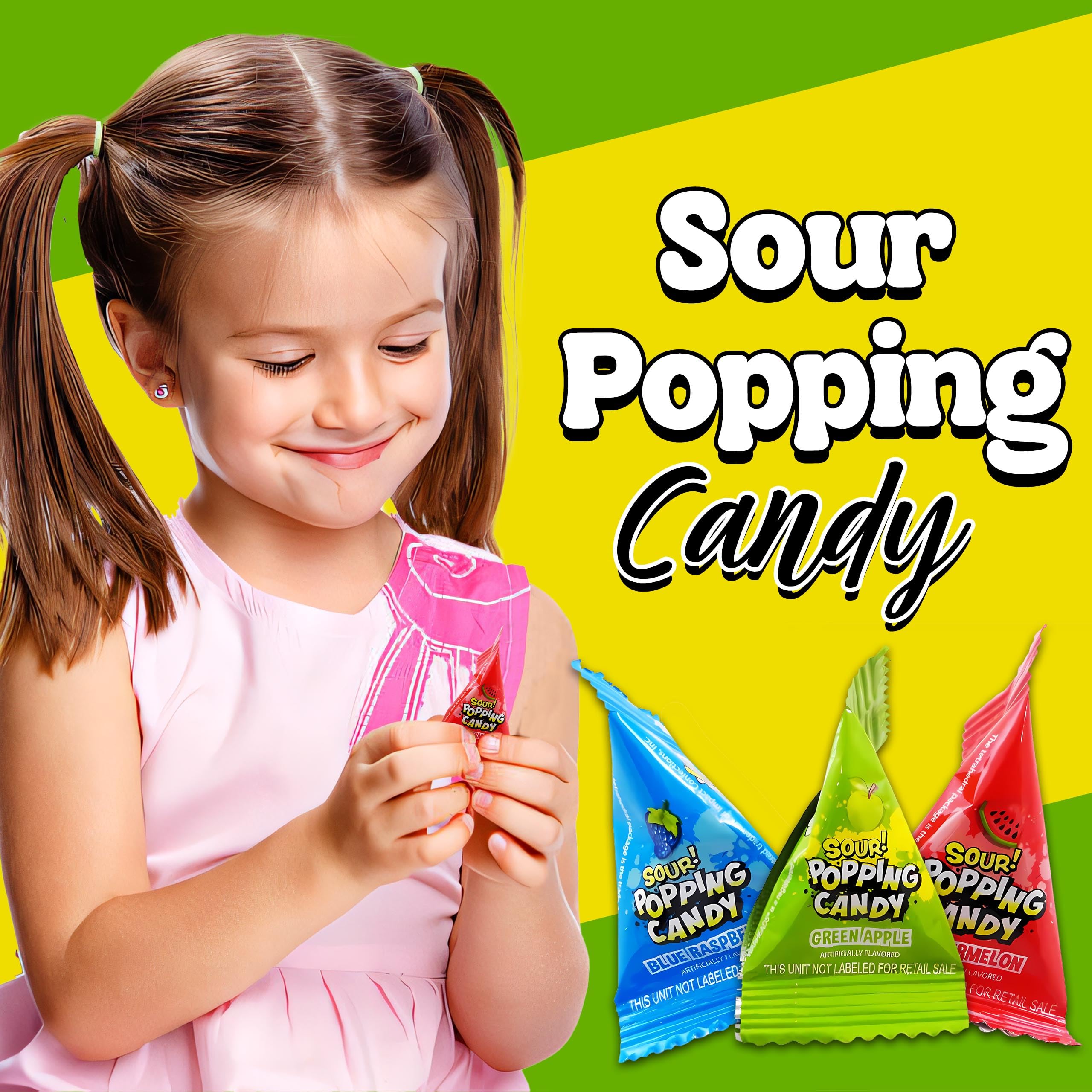 Popping Candy Bulk Assortment, 120 Count Individually Wrapped Fun Size Packs of Sour Candy, 3 Assorted Fruit Flavors, Popping Rocks Variety Pack, Party Bag Favors for Kids
