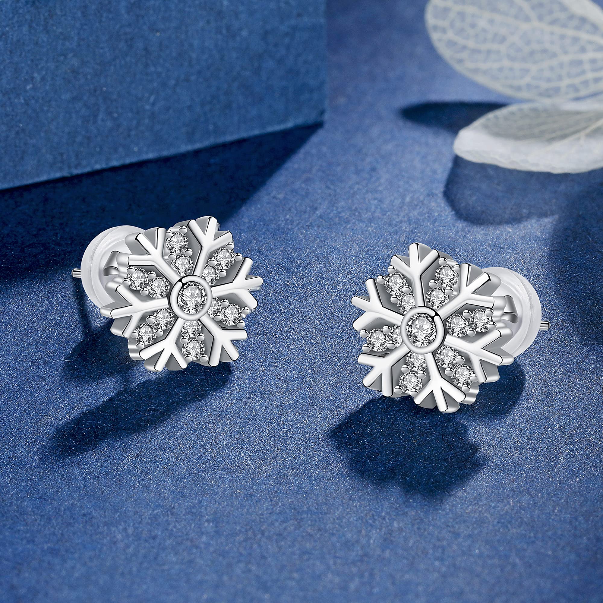 Arrebol Orecchini Fiocco di Neve Donna Argento Sterling 925 con 3A Zirconia Regalo di Natale del Ringraziamento per Donne