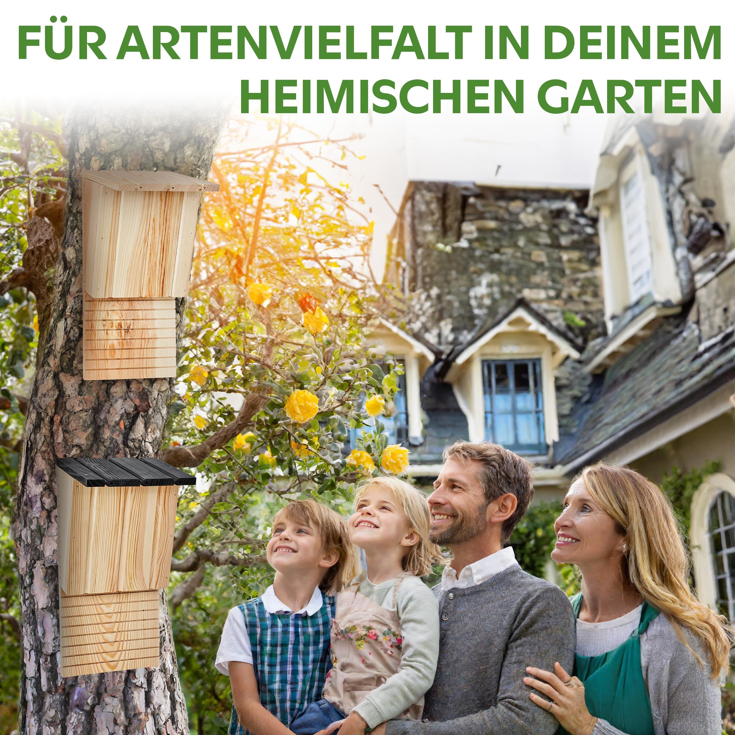 2 Stück Oramics Fledermauskasten aus Kiefernholz [Made in Europe] – Fledermaushaus für den Garten als Unterschlupf und Winterquartier für Fledermäuse – Fledermaus Nistkasten Winter- und Wetterfest