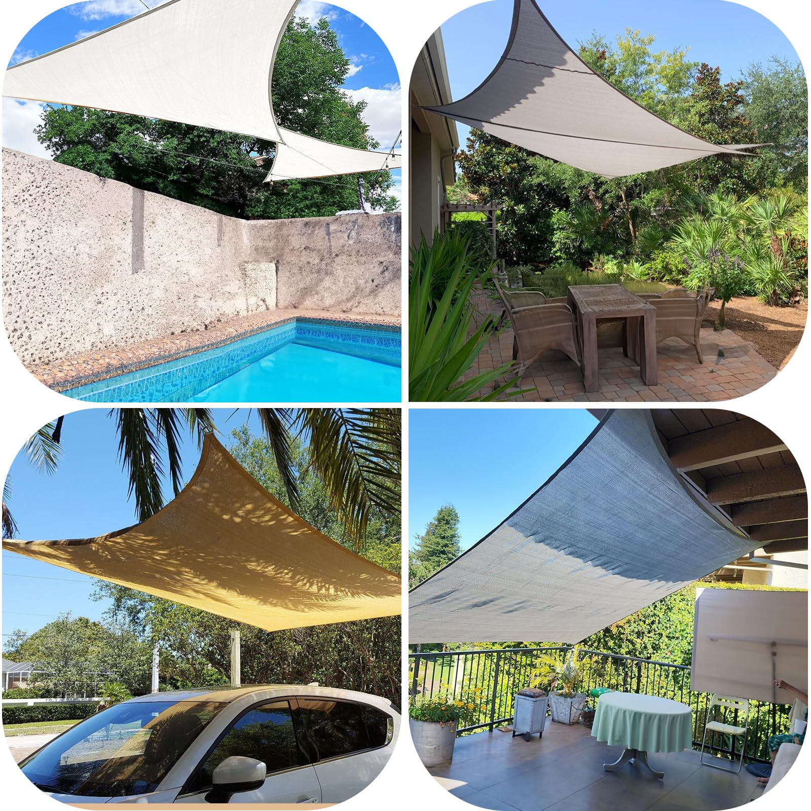 Cool Area Vela Ombreggiante Rettangolare 3x3m Impermeabile Protezione 95% Raggi UV Parasole Giardino Esterno Crema