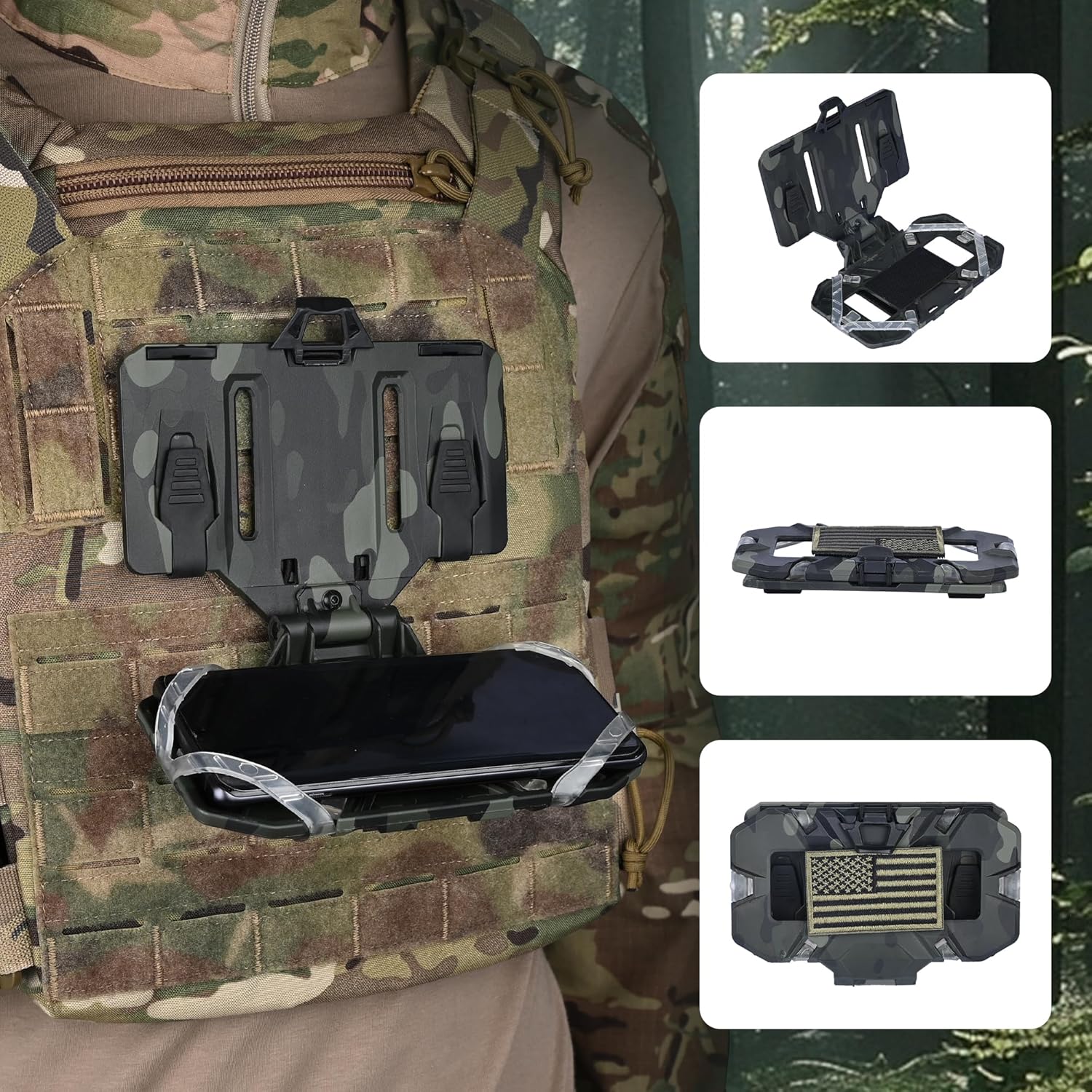 Tactical MOLLE Phone Holder for Plate Carrier Vest, Lightweight Plate Carrier Phone Chest Mount for Screen Size 4.7"-6.7", Tactical Police Vest MOLLE Accessories
