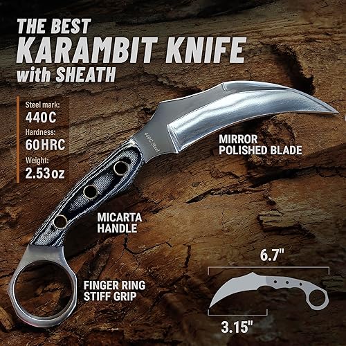 Miniatura 2 de Cuchillo Karambit  Cuchillo de hoja fija  Cuchillos Karambit  Cuchillos CSGO Raptor Claw  El mejor Carambit de combate para caza, camping,
